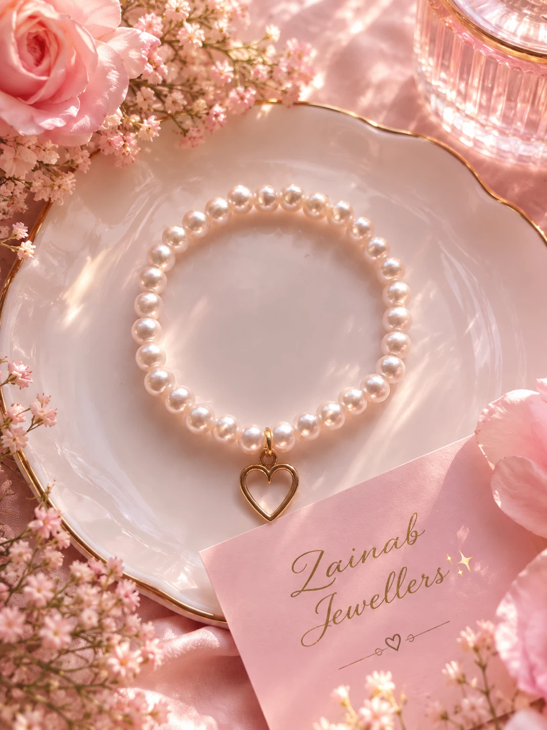 Handmade Pearl Bracelet with Heart Charm
