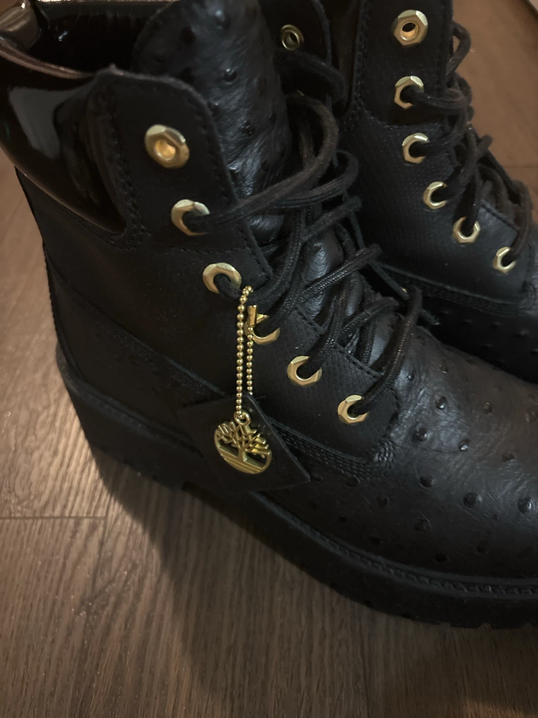 Timberland Black Ostrich Embossed Lace-Up Boots