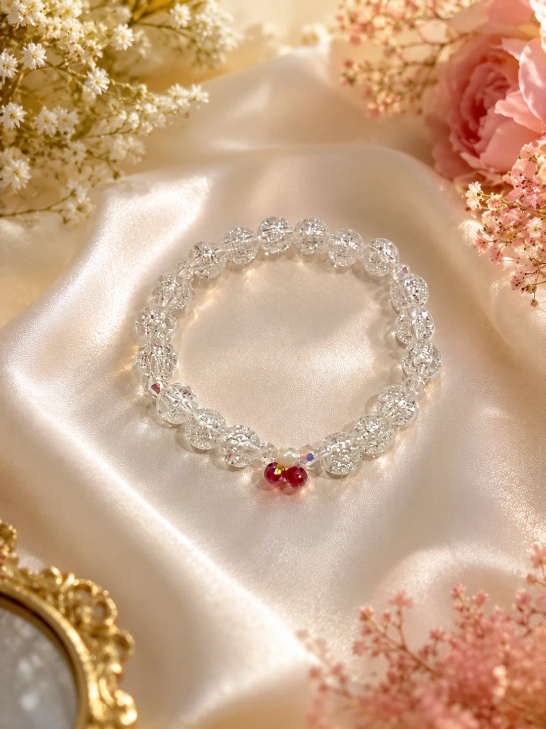 Handmade Crystal Bead Bracelet with Cherry Charm