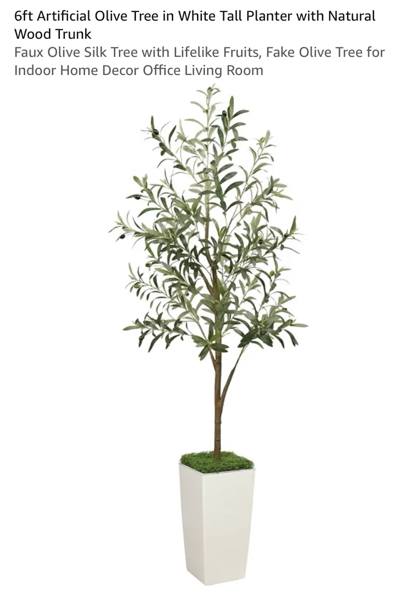New 6ft Artificial Olive Tree in White Planter