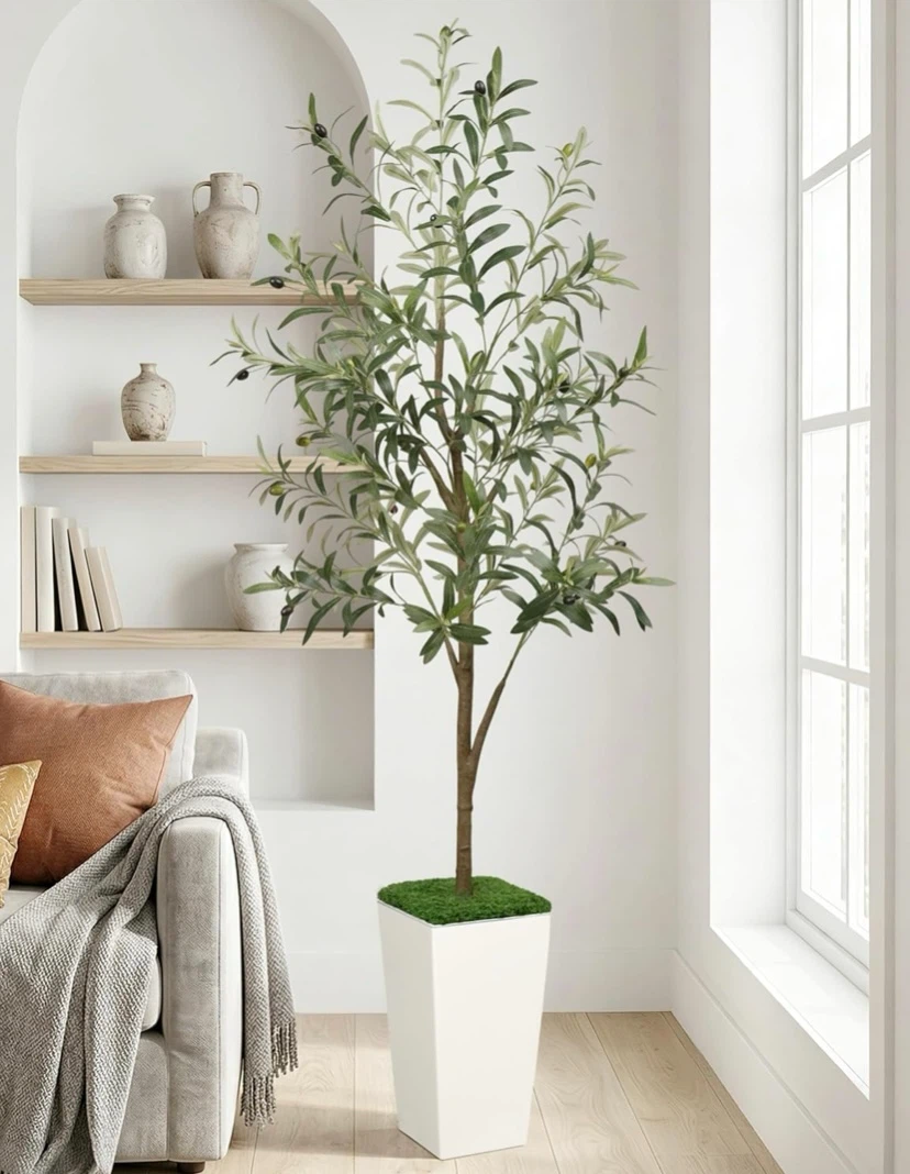 New 6ft Artificial Olive Tree in White Planter - photo 2