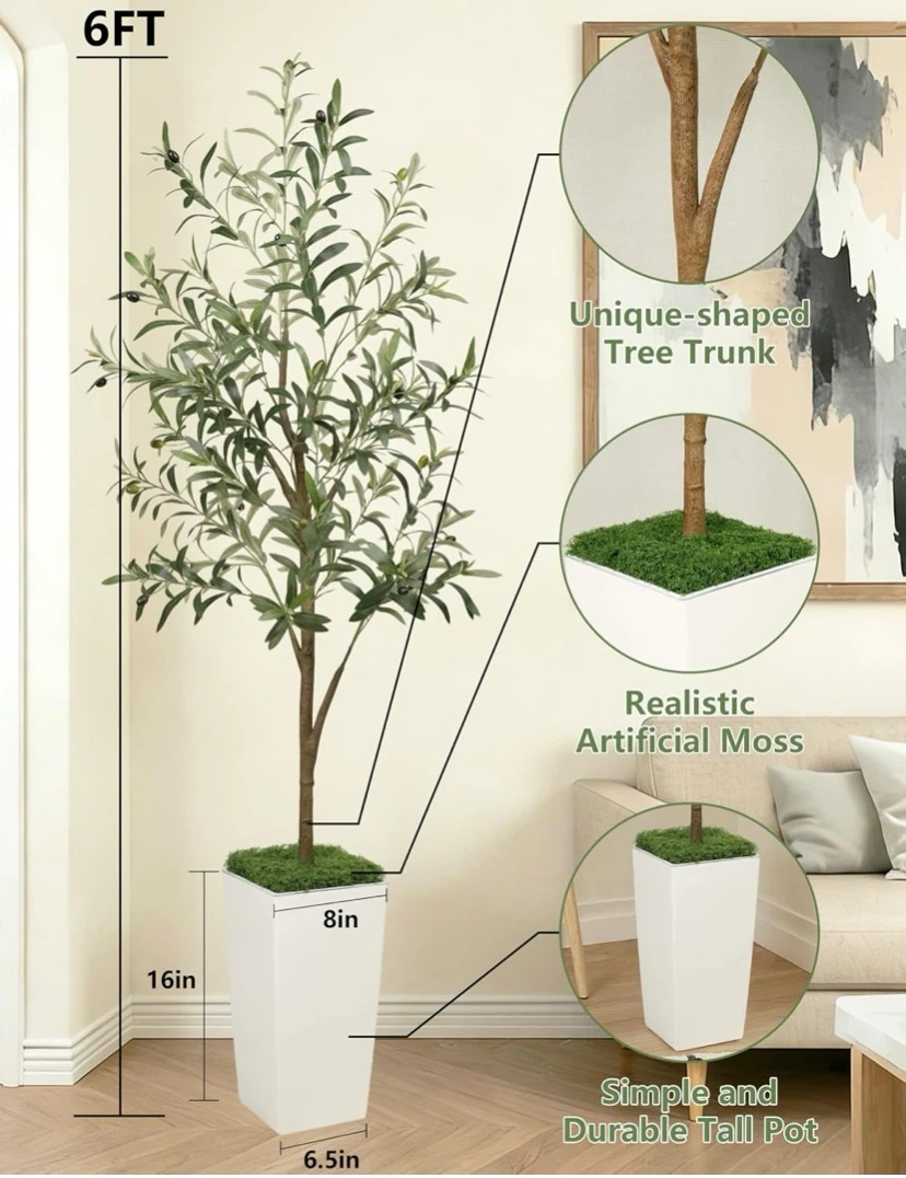 New 6ft Artificial Olive Tree in White Planter - photo 4