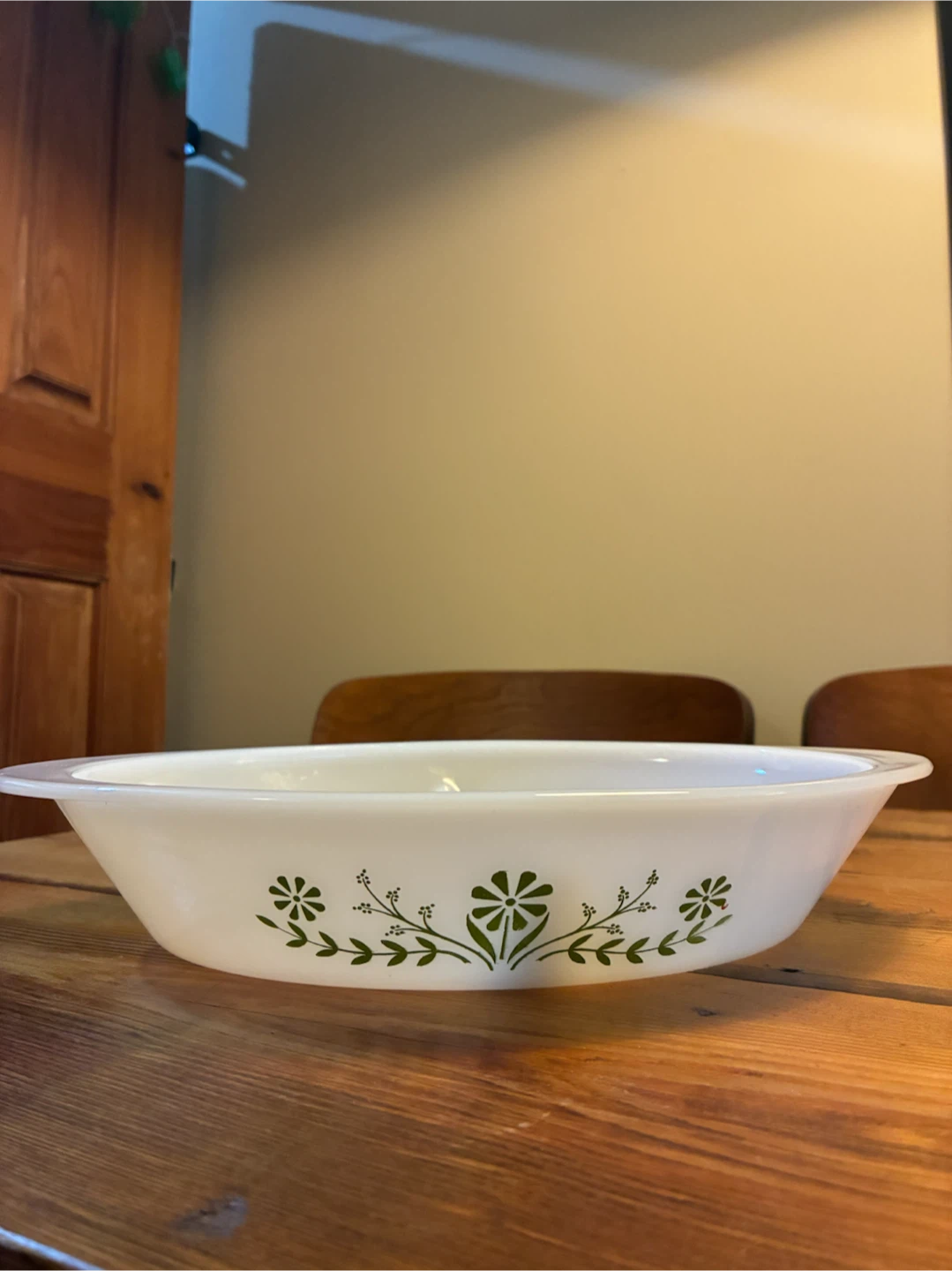 Vintage 1960s Glasbake Casserole Dish - Green Daisy - photo 2