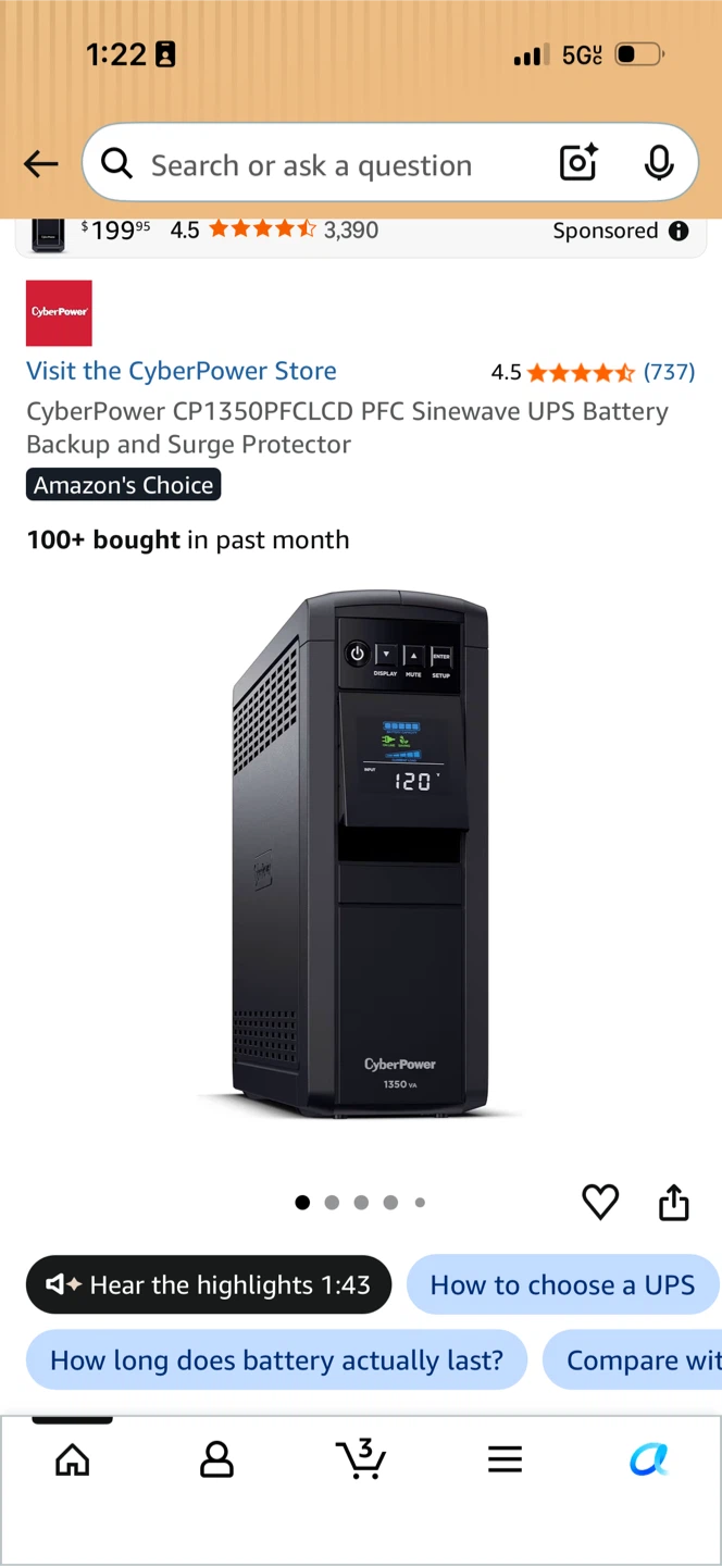 CyberPower CP1350PFCLCD UPS Battery Backup and Surge Protector