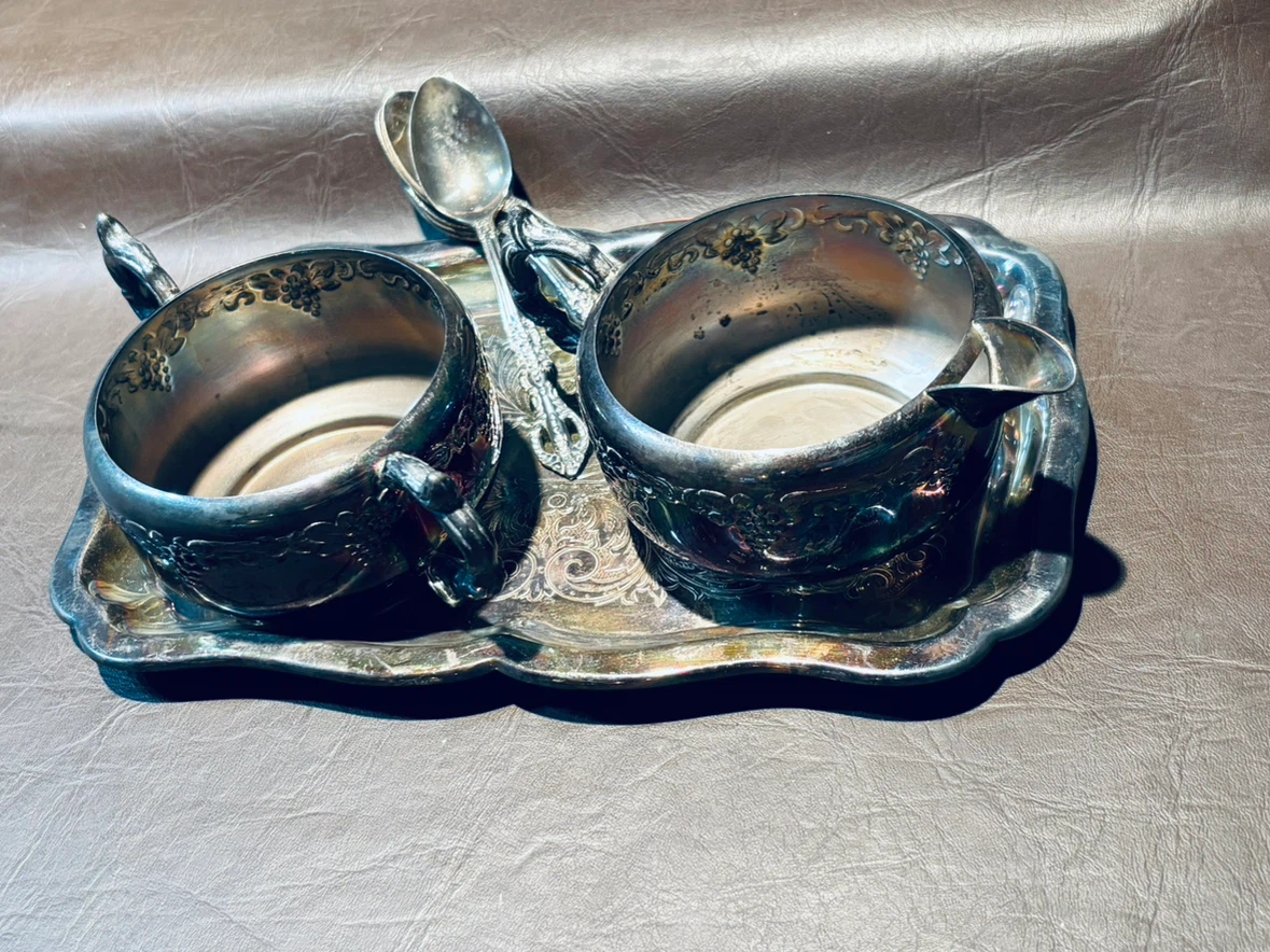 Vintage Viking Plate Silver Plated Cream/Sugar/Tray/Spoons Set