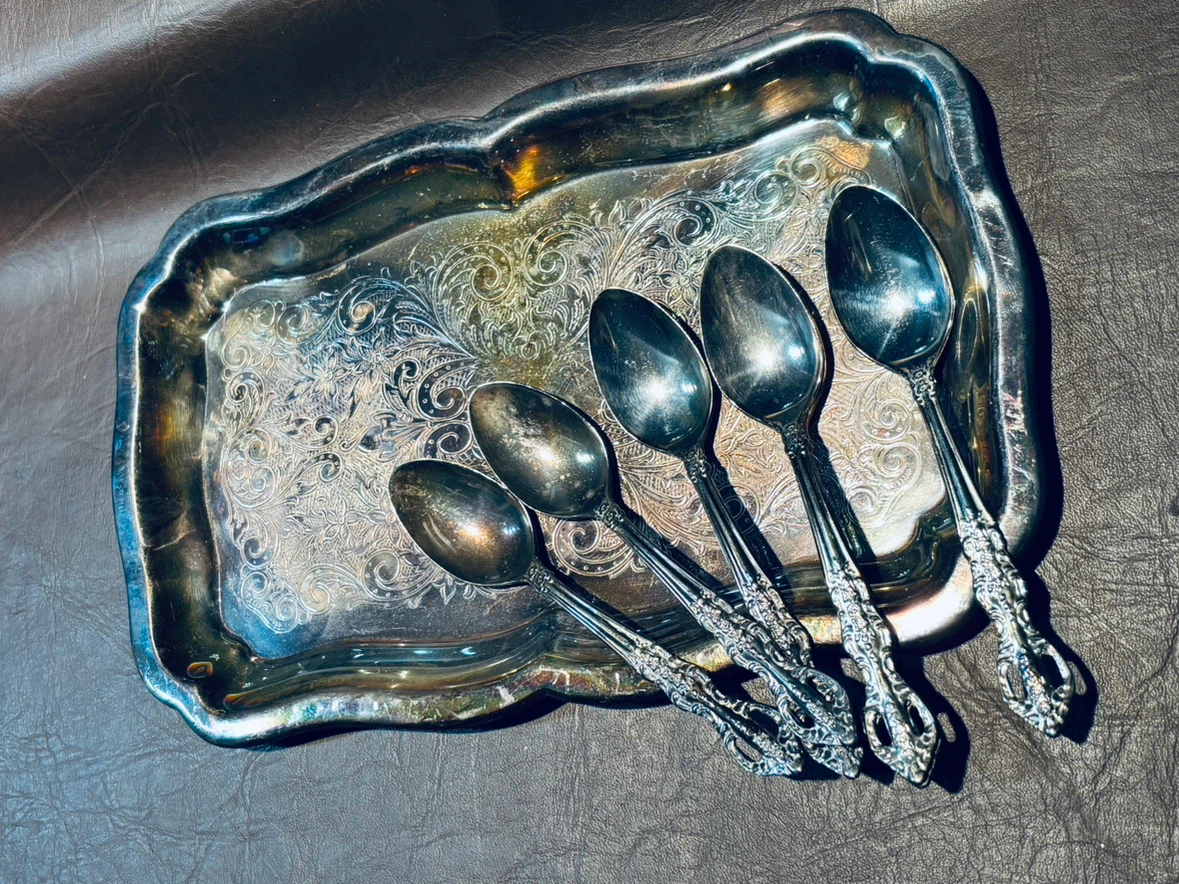 Vintage Viking Plate Silver Plated Cream/Sugar/Tray/Spoons Set - photo 2