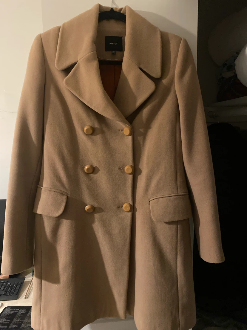 Koton Women's Camel Double-Breasted Coat