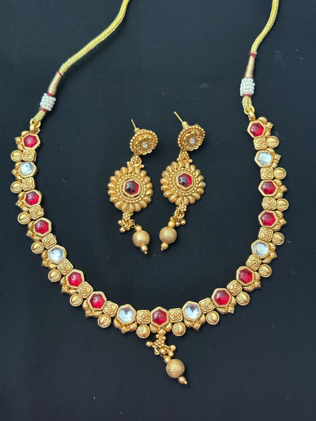 Indian Traditional Gold plated heritage necklace wait earrings