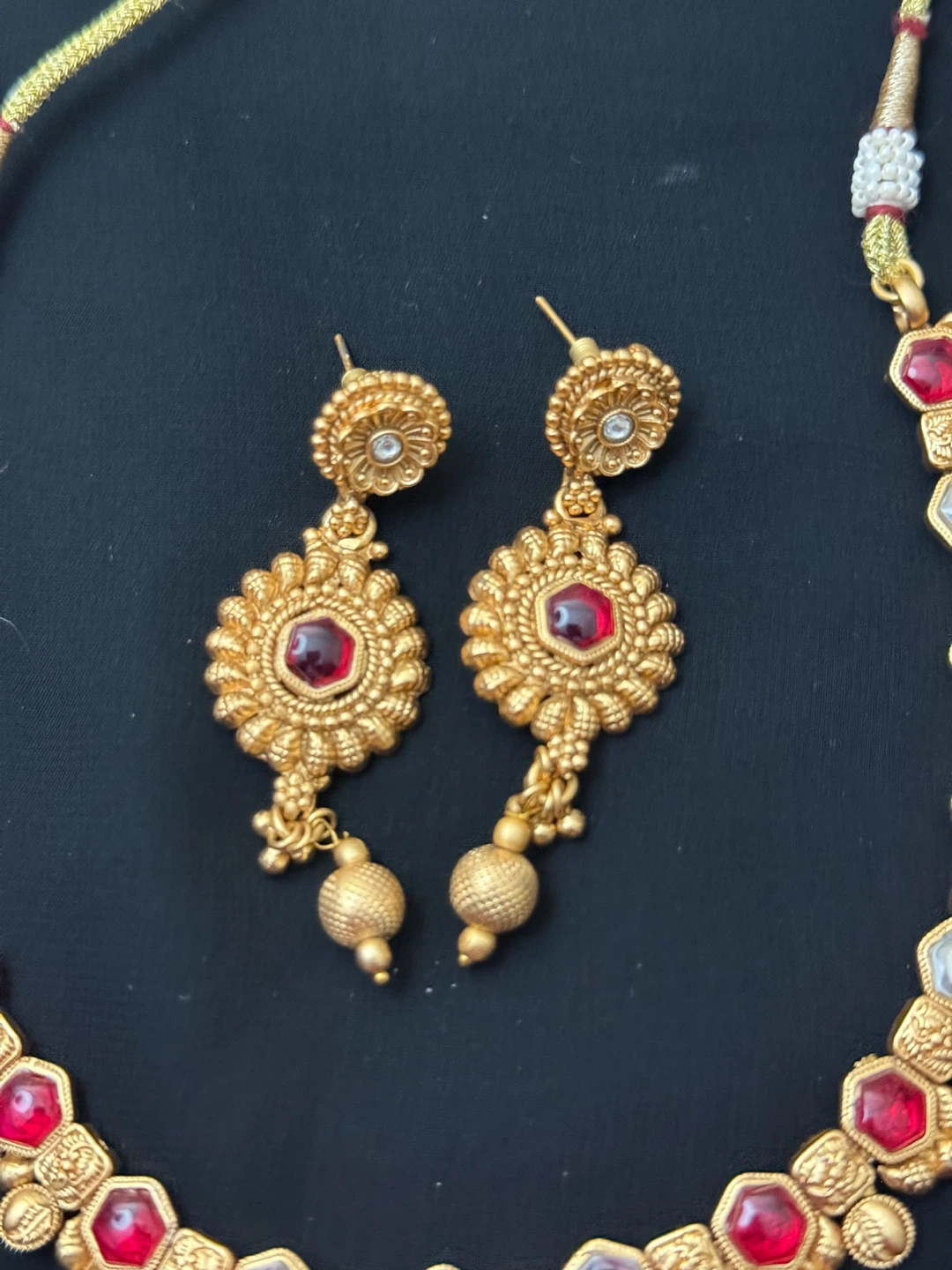 Indian Traditional Gold plated heritage necklace wait earrings - photo 2