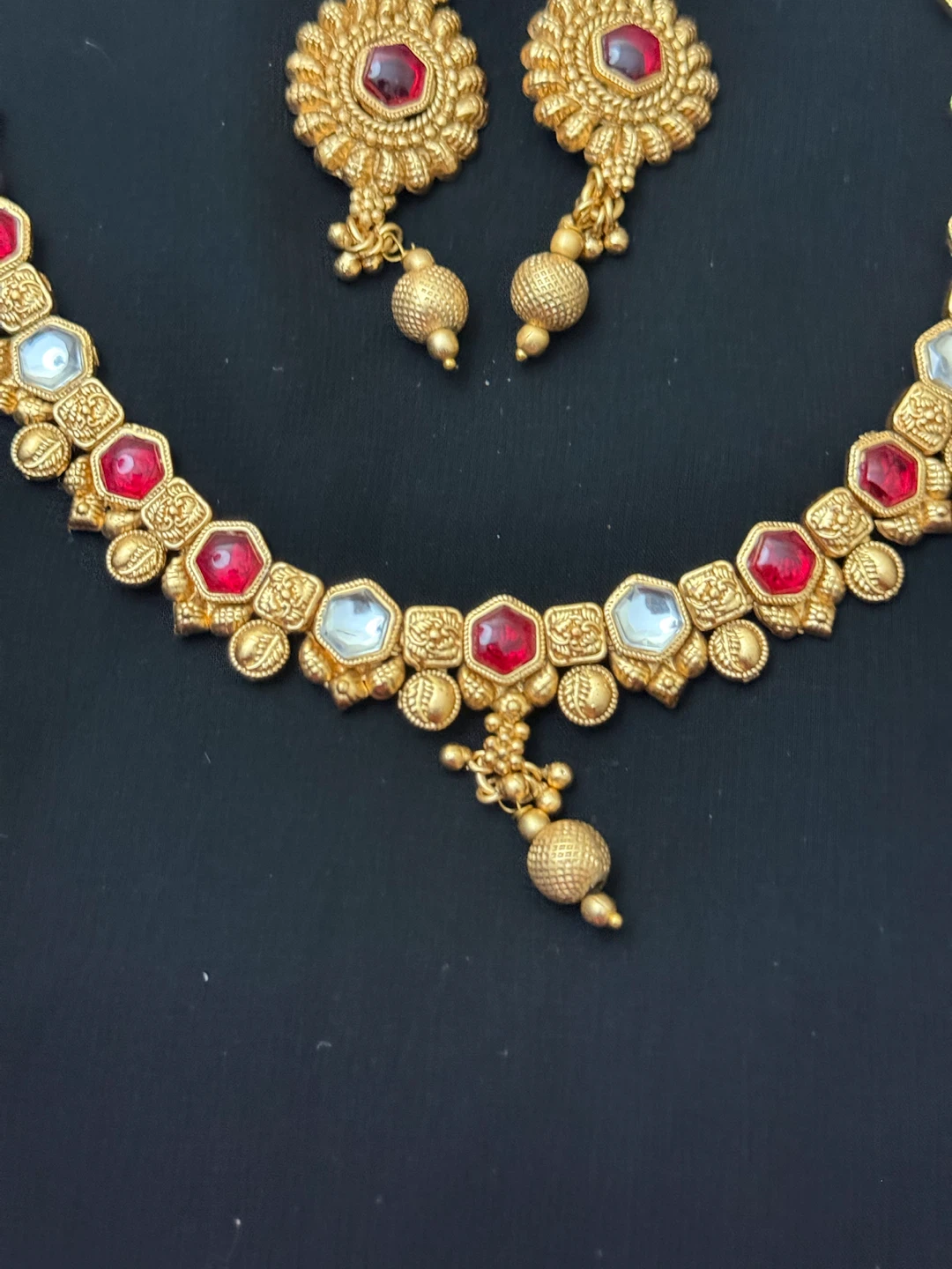 Indian Traditional Gold plated heritage necklace wait earrings - photo 3