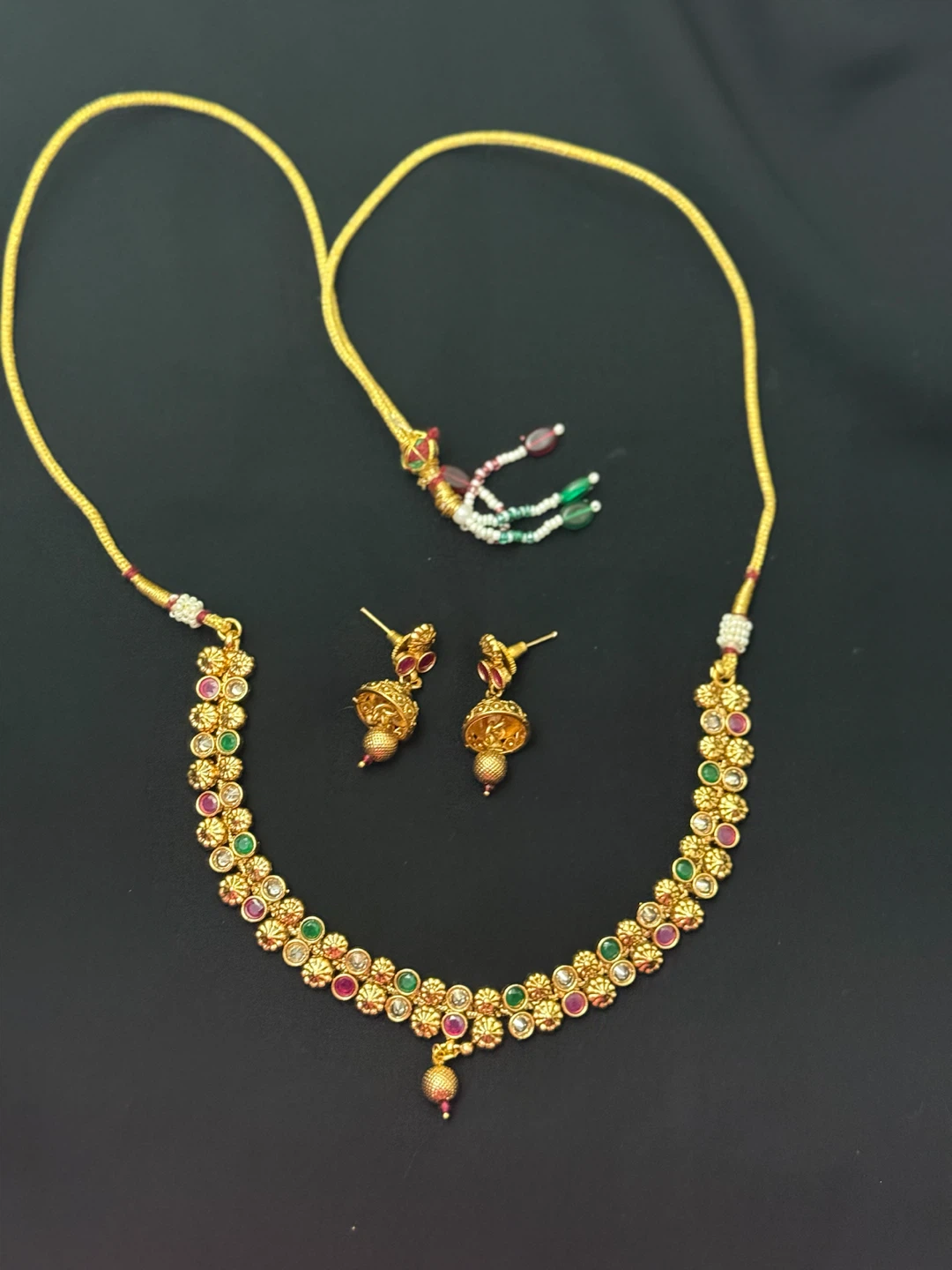 Indian Traditional Gold plated heritage necklace with earrings - photo 2
