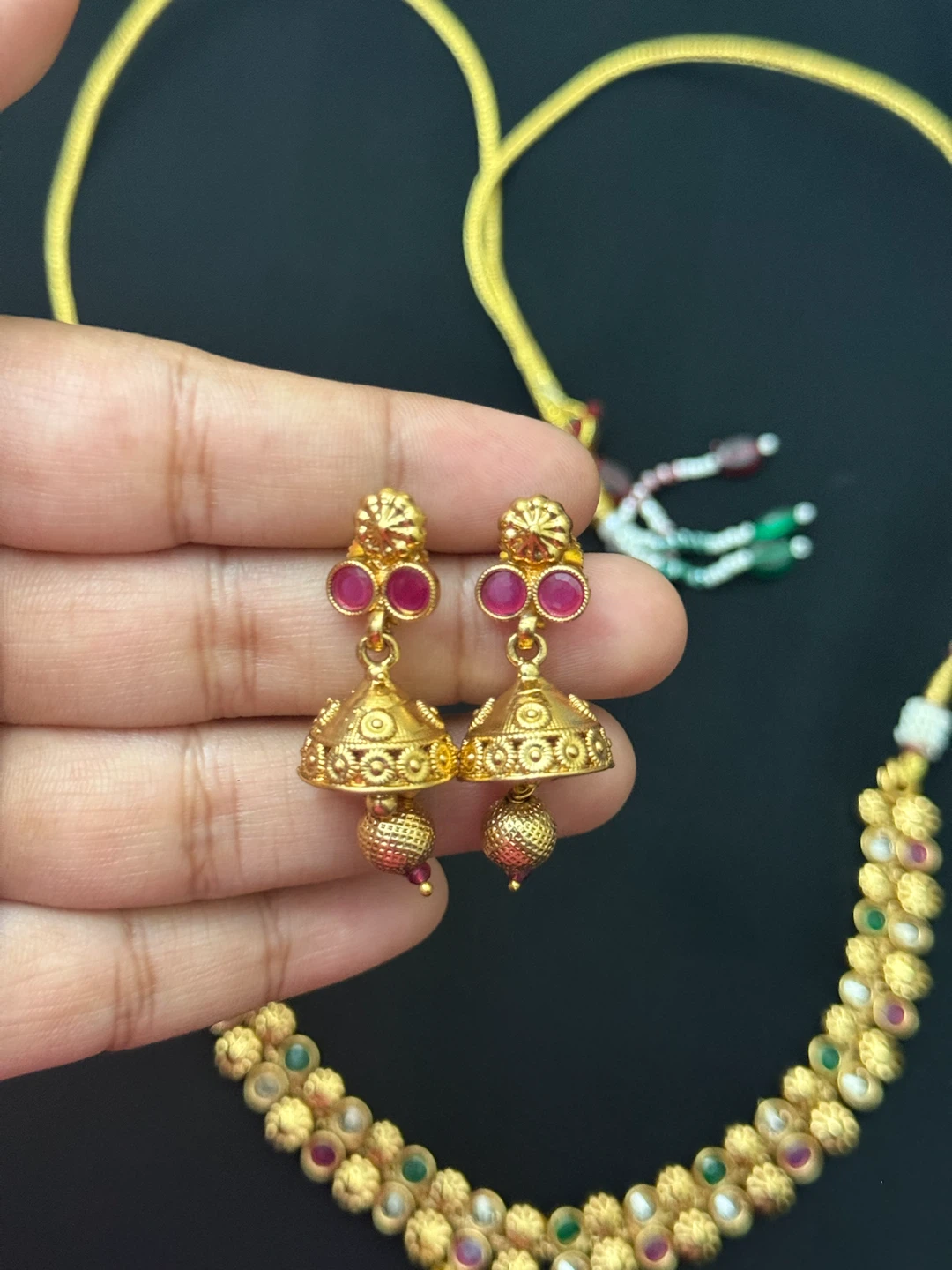 Indian Traditional Gold plated heritage necklace with earrings - photo 3
