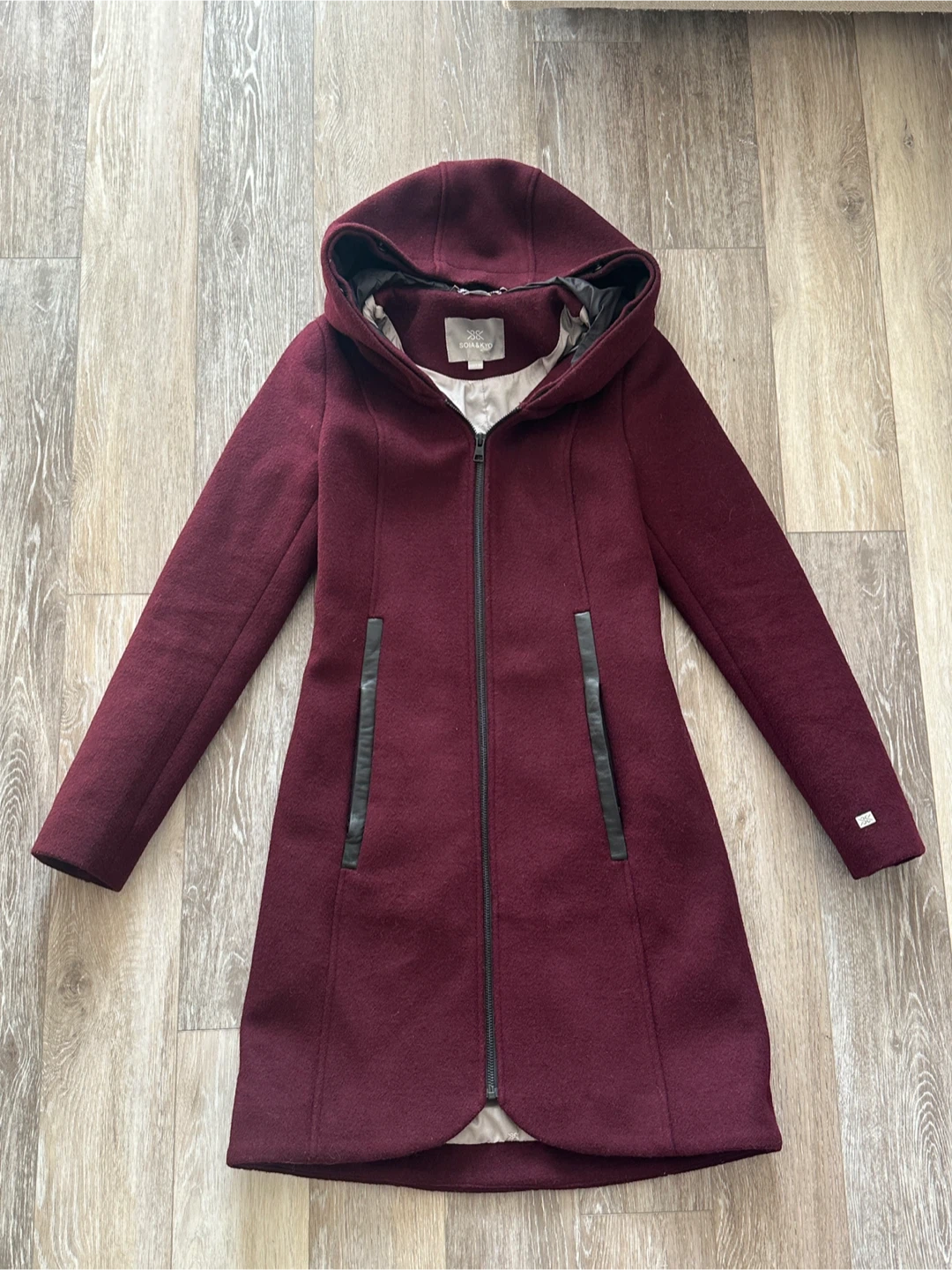SOIA & KYO Burgundy Wool Blend Coat with Hood