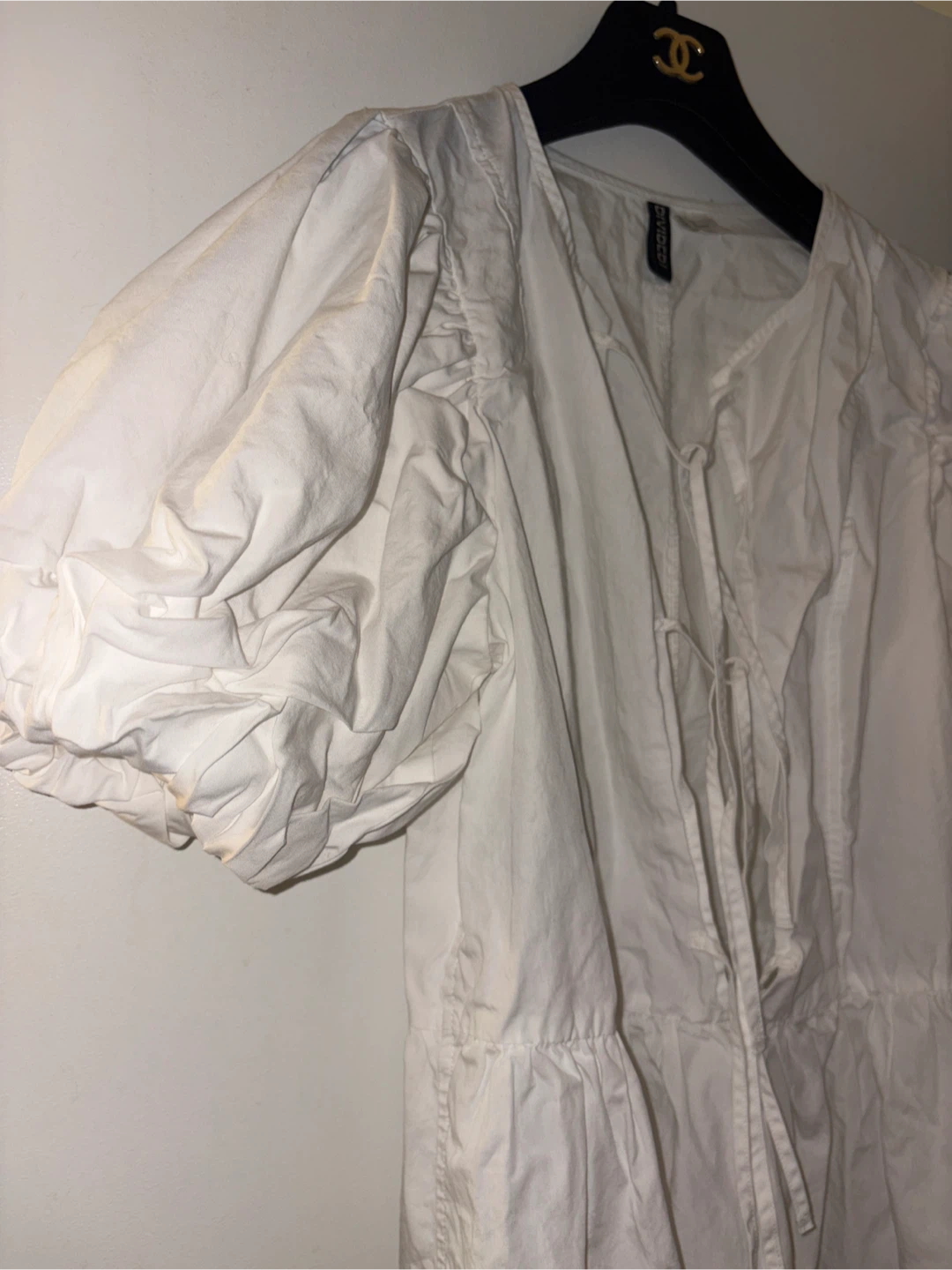 Divided by H&M White Puff Sleeve Tie Neck Dress - photo 3