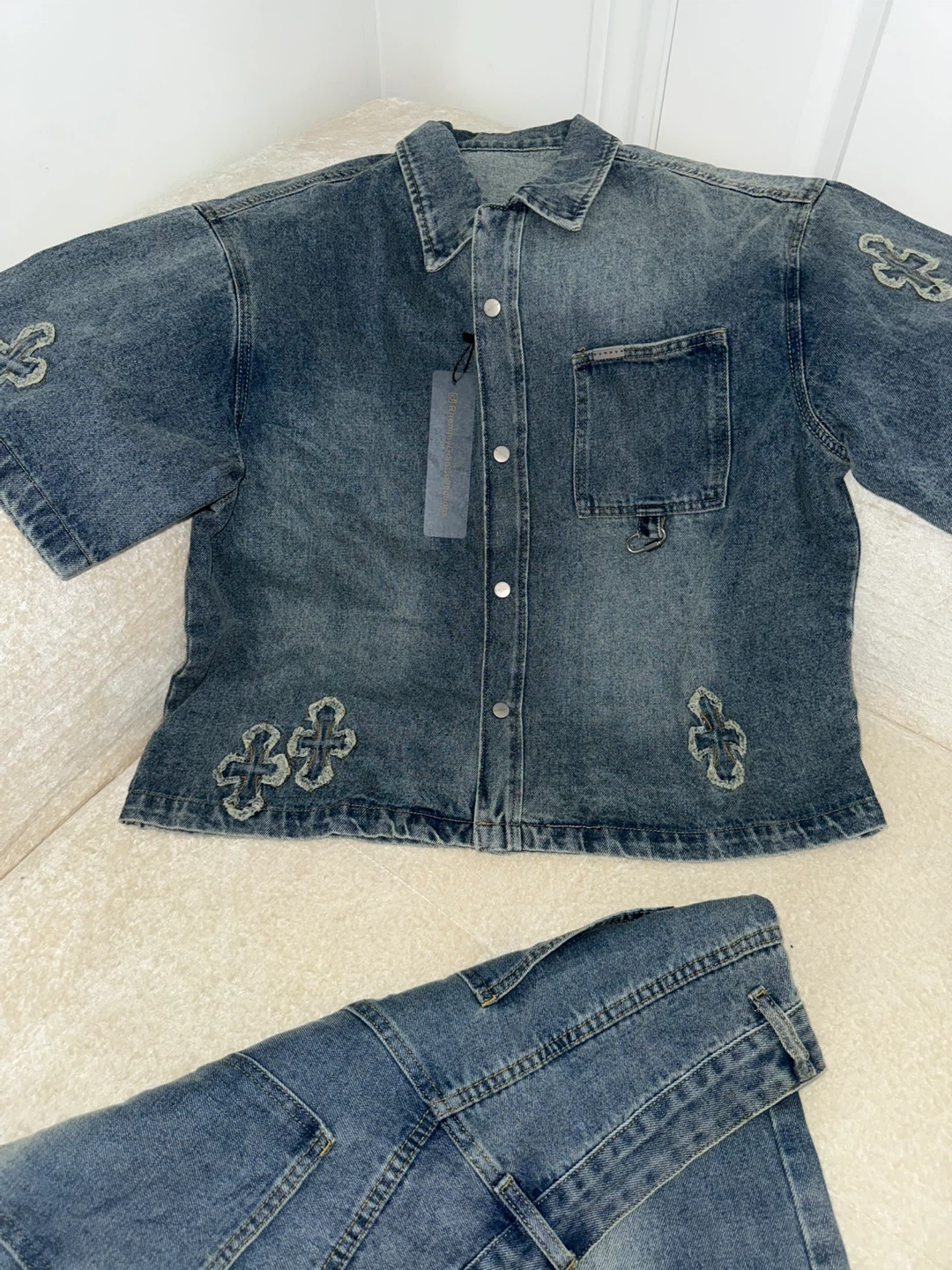 Denim Shirt and Shorts Set. Size L - photo 2