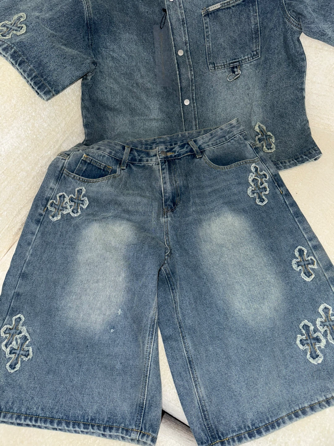 Denim Shirt and Shorts Set. Size L - photo 3