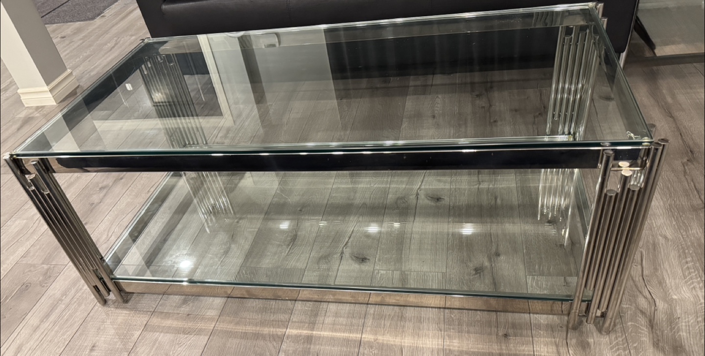 Glass coffee table, console table, and 2 accent tables