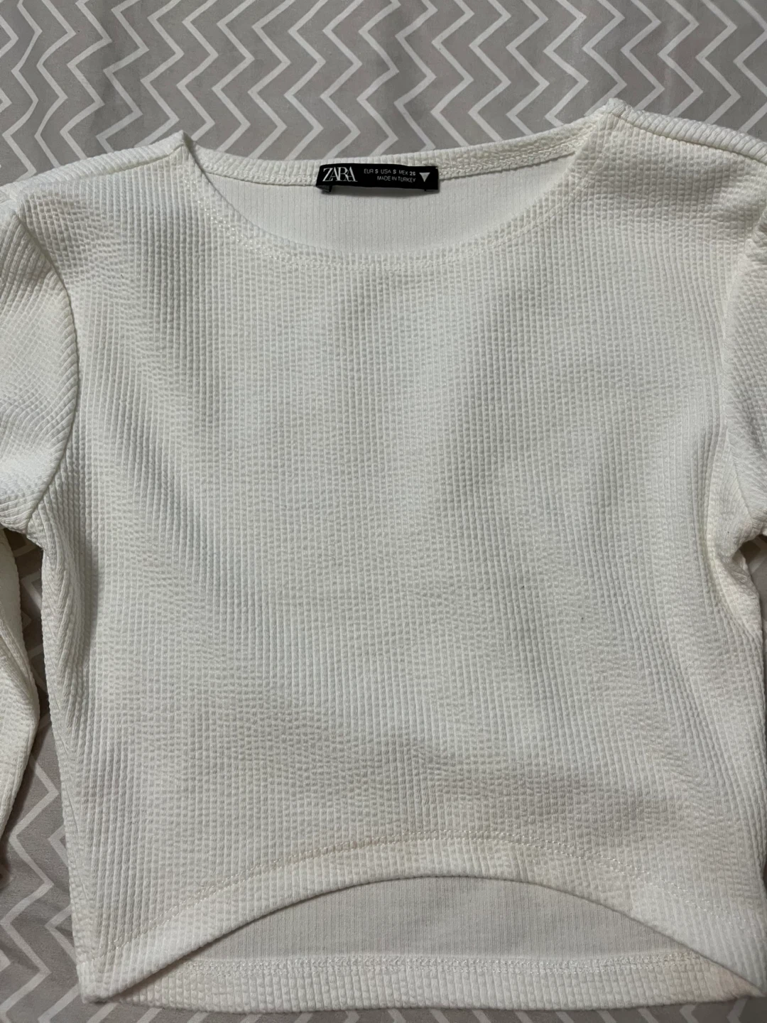 ZARA Textured Long Sleeve Crop Top White - photo 2
