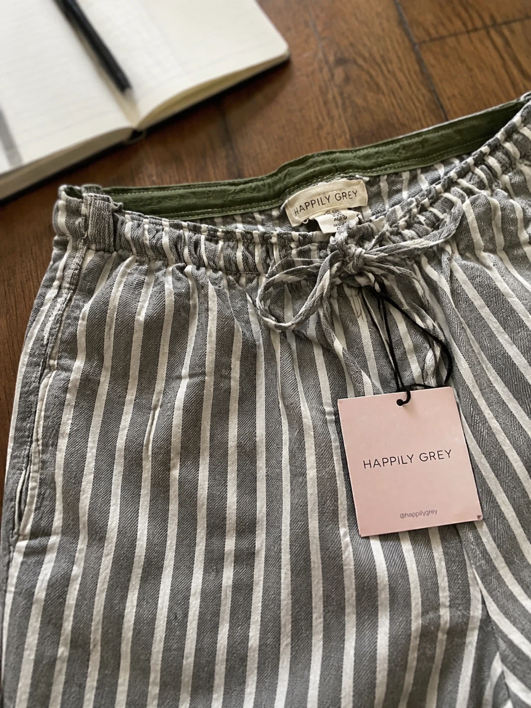 Happily Grey Striped Linen Blend Pants