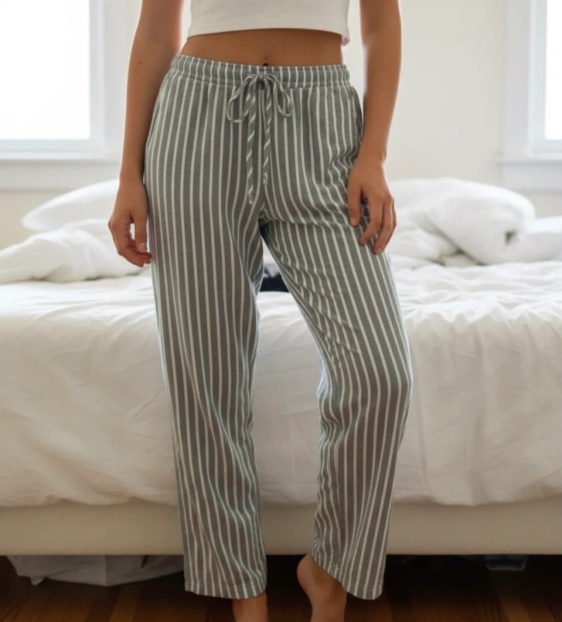 Happily Grey Striped Linen Blend Pants - photo 2