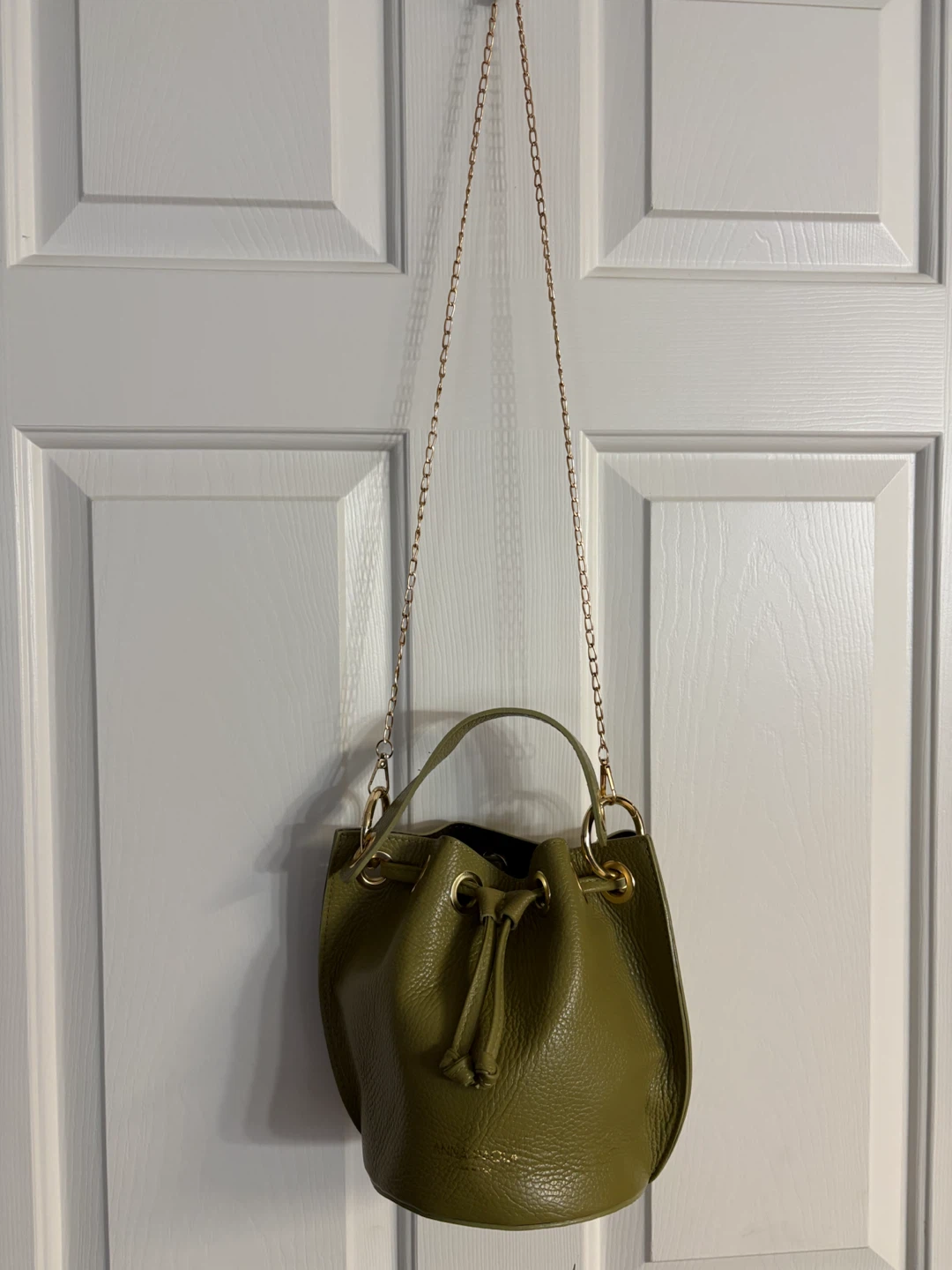 Anna Paola Olive Green Italian Leather Bucket Bag