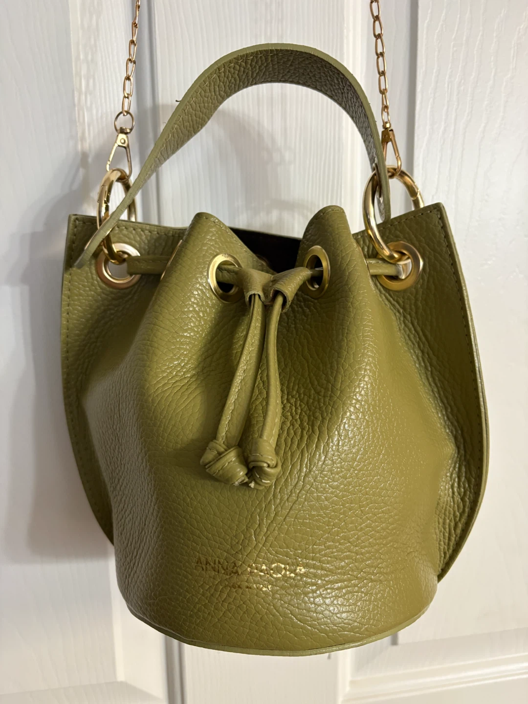 Anna Paola Olive Green Italian Leather Bucket Bag - photo 2