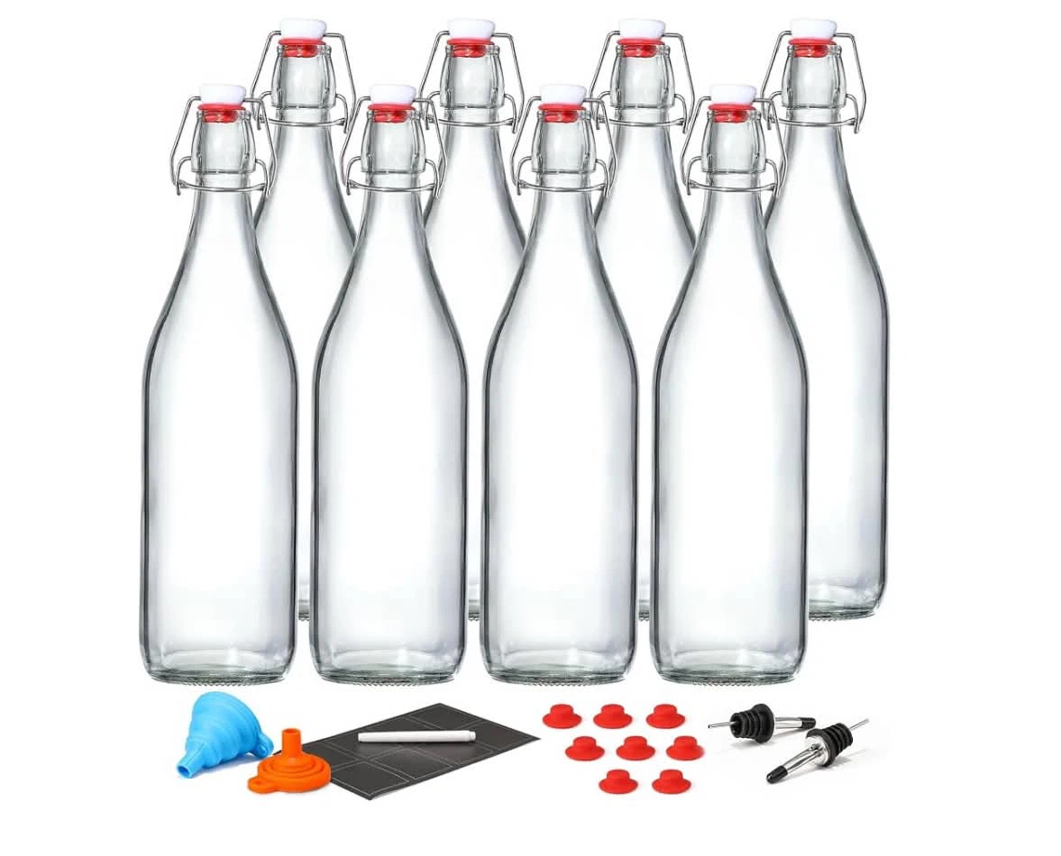 8 PACK Swing Top Glass Bottles w/ 2 Funnels