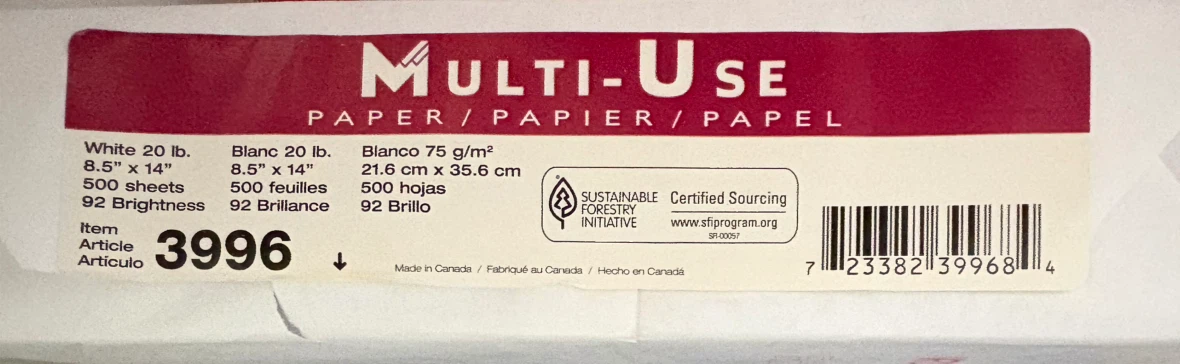 Multi-Use Paper 8.5" x 14"