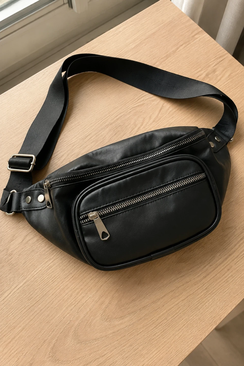 Black Faux Leather Fanny Pack Belt Bag - photo 2