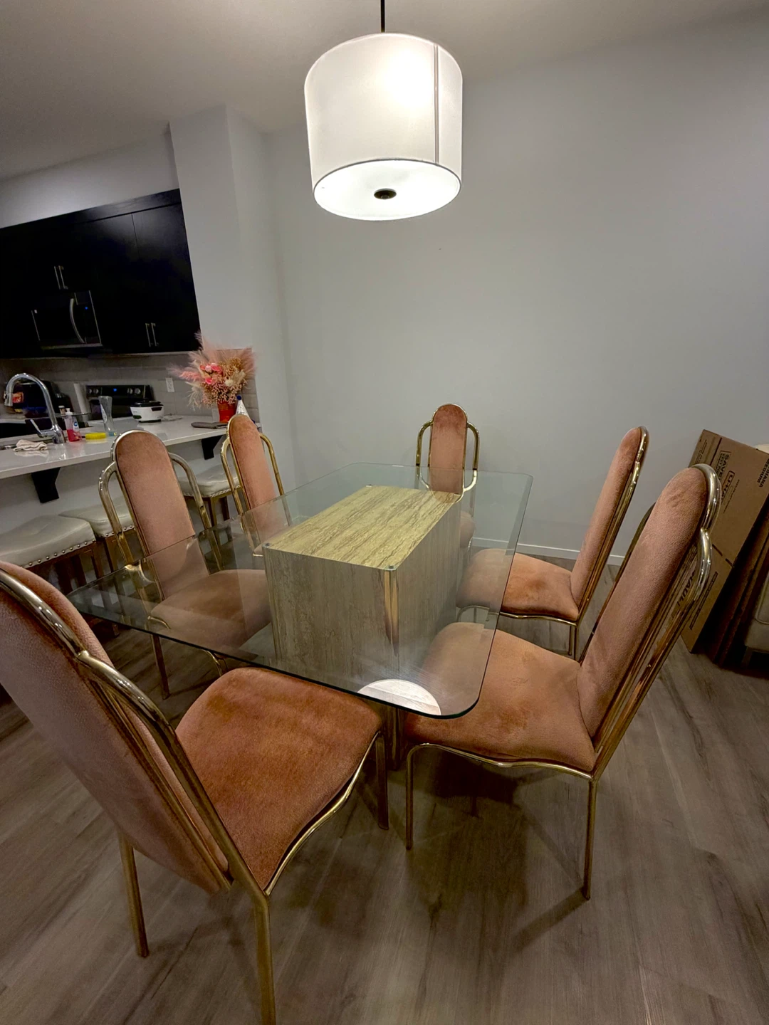 Glass Dining Set with 6 Brass Chairs - photo 2