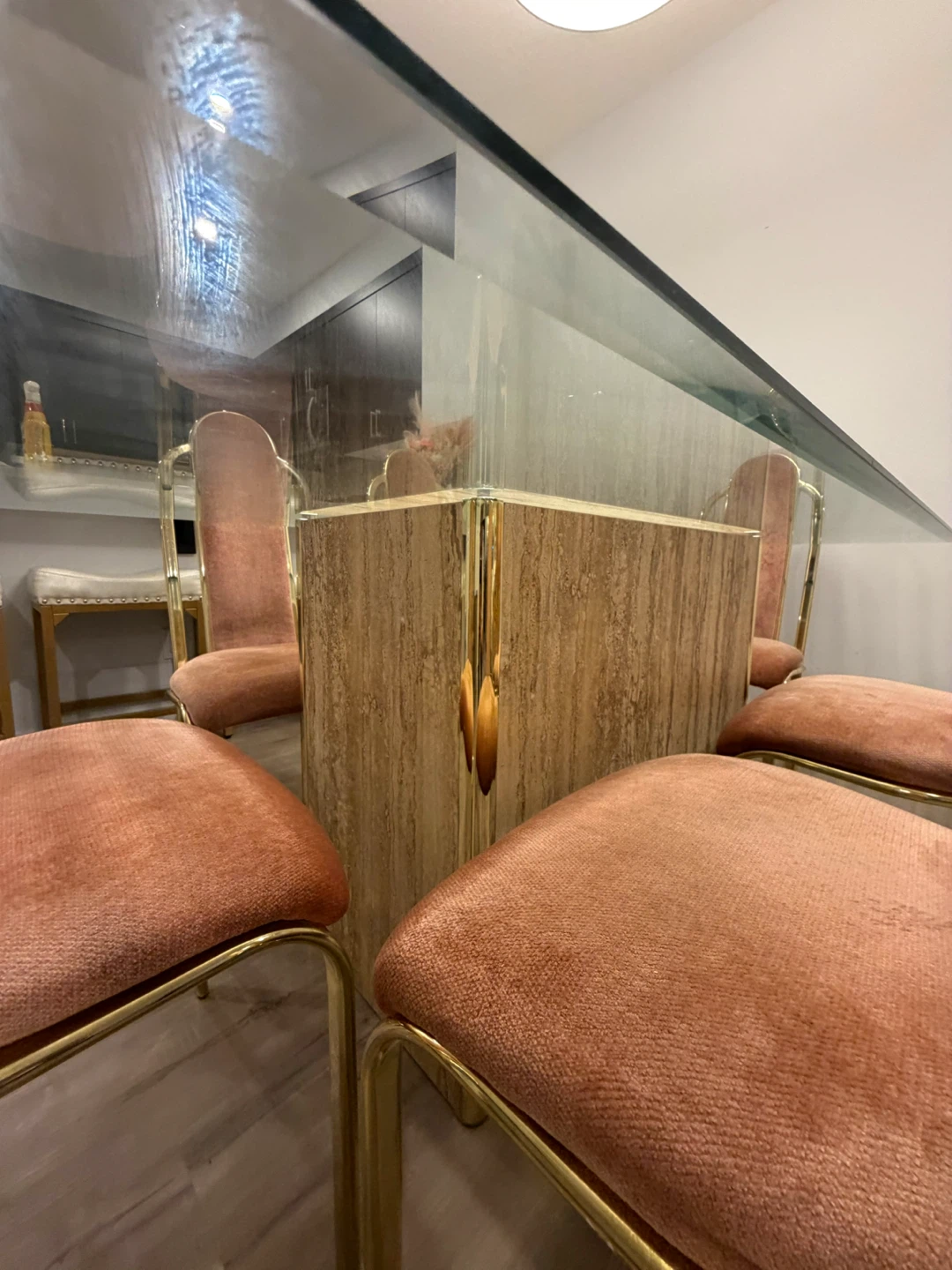 Glass Dining Set with 6 Brass Chairs - photo 3