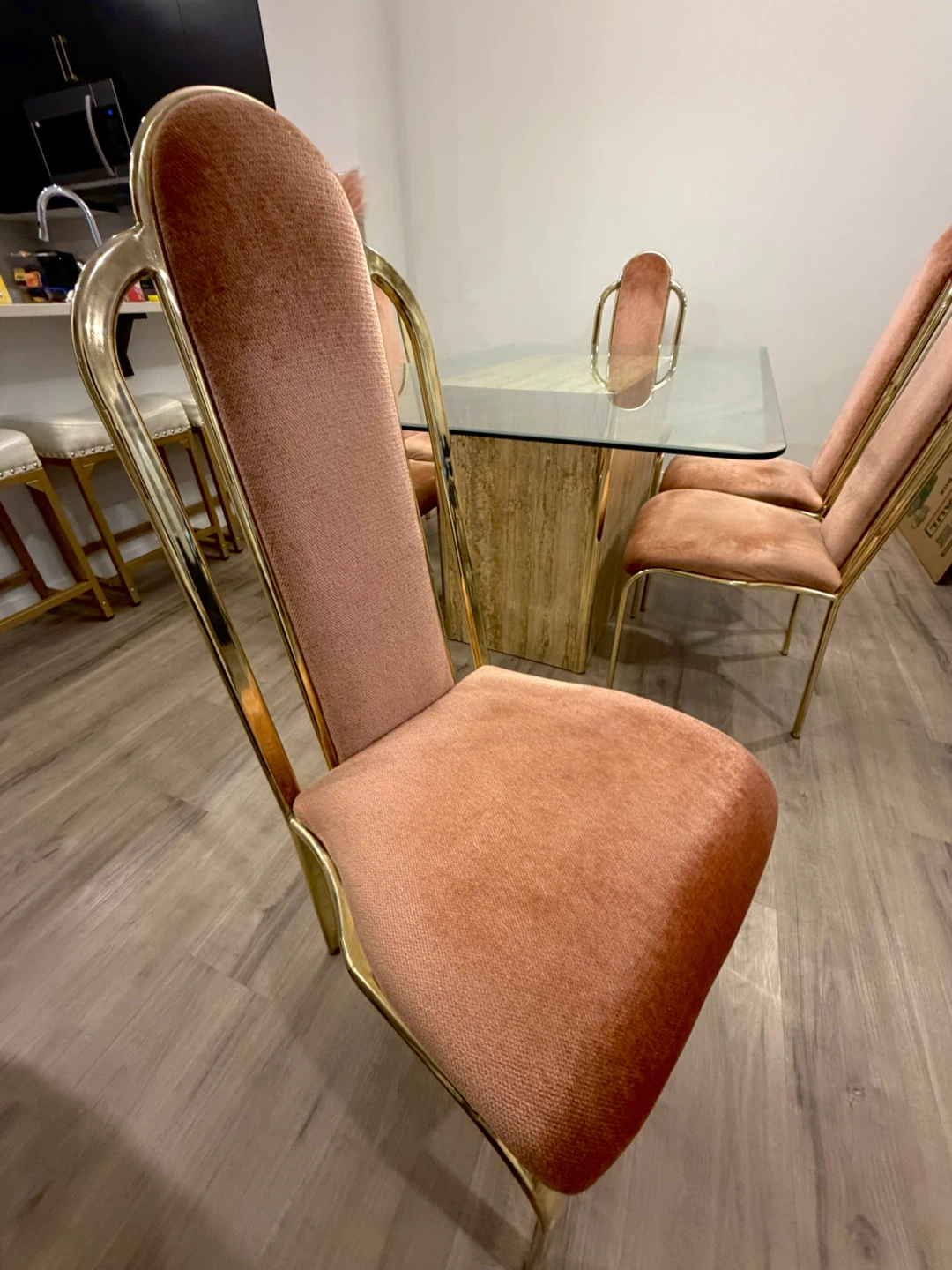Glass Dining Set with 6 Brass Chairs - photo 4