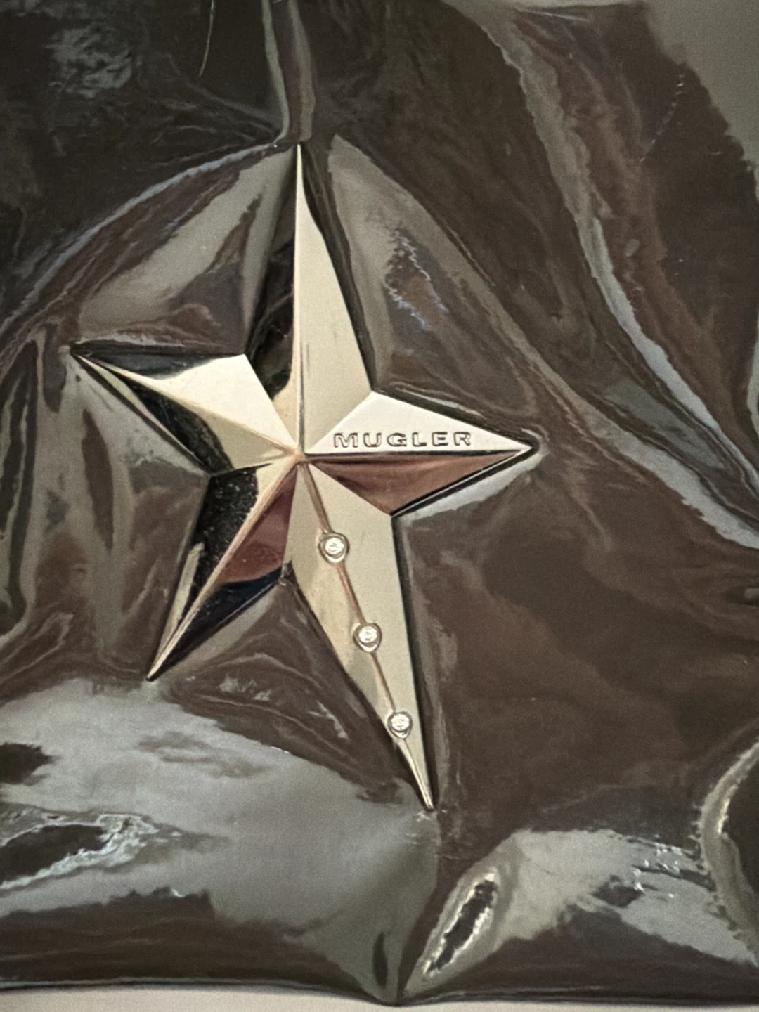 AUTHENTIC Mugler Mocha Patent Leather Star Detail Satchel Bag - photo 5