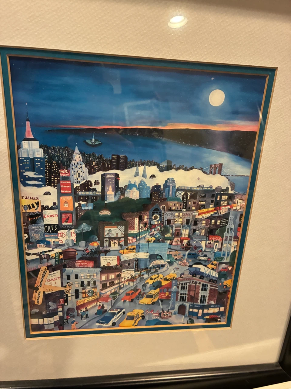 Plate Signed Litho "Moonlight Over Manhattan" by Pergola