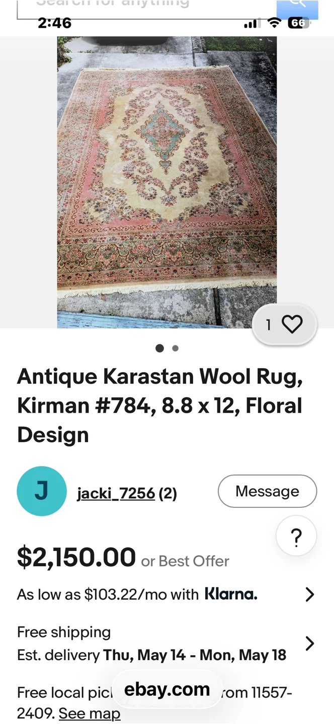 Antique Karastan Wool Rug, Kirman #784, 8.8 x 12, Floral Design - photo 2