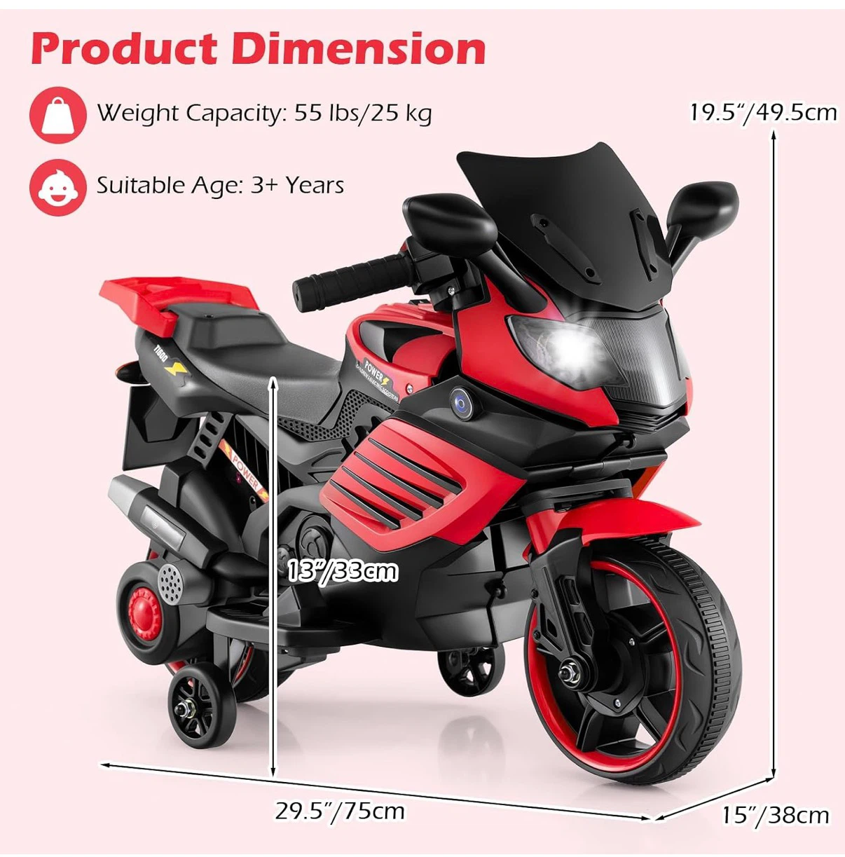 New! Kids Ride On Motorcycle - Red - photo 4