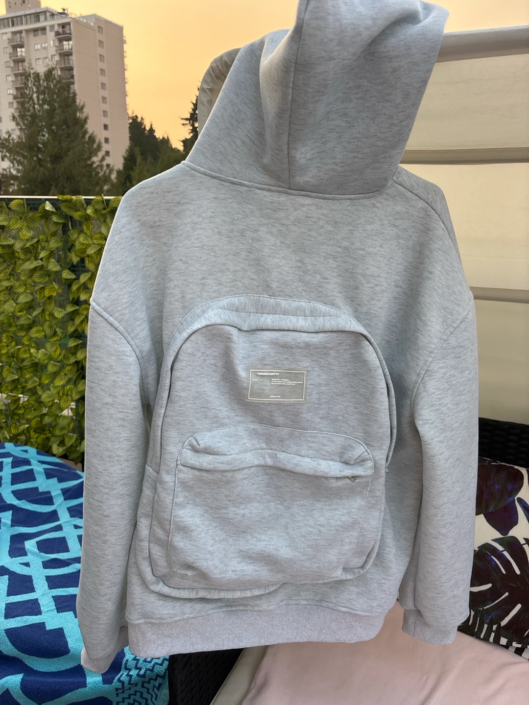 XL Grey Hoodie Backpack