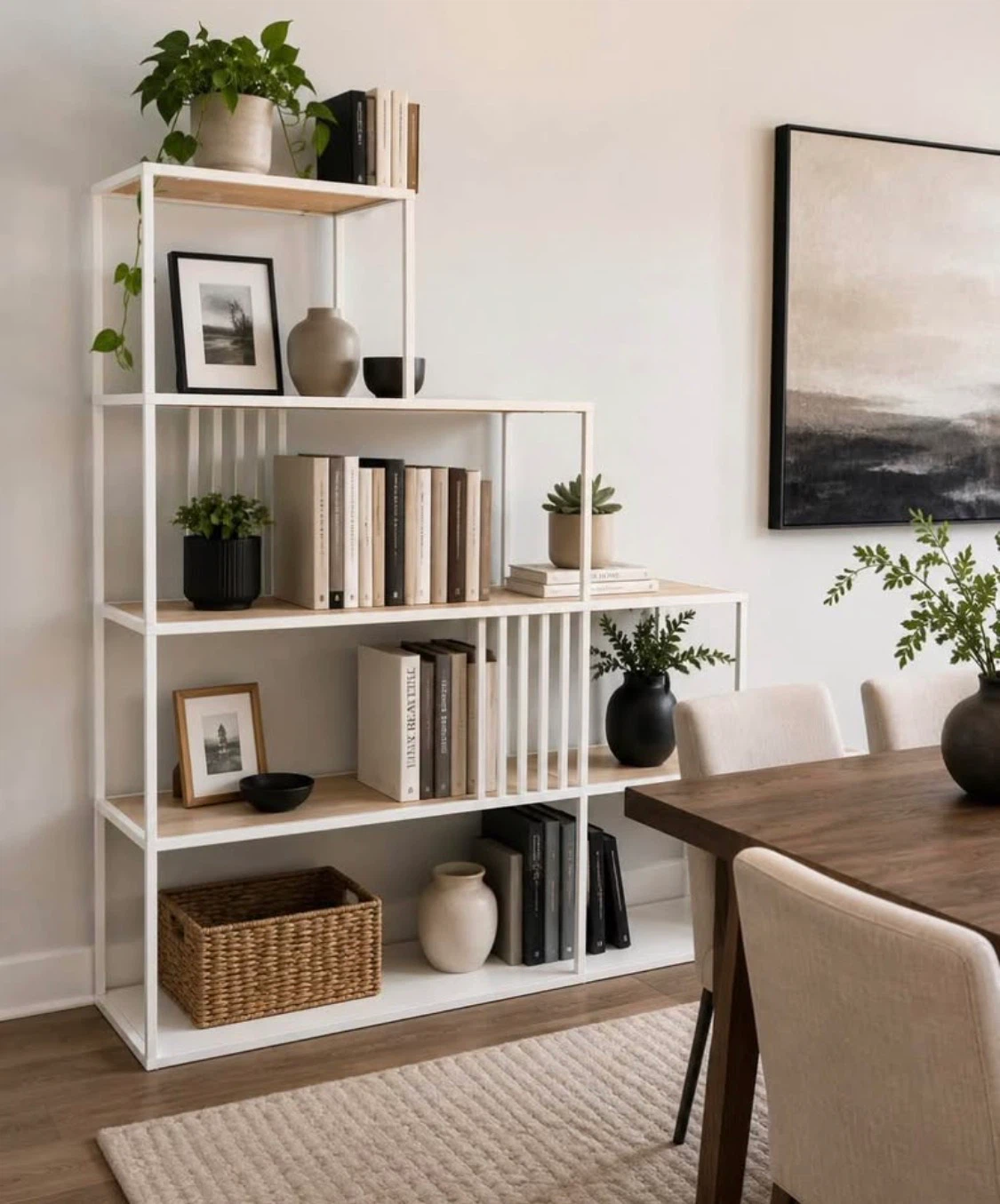 New White and Natural Wood Bookshelf Display Case - photo 2