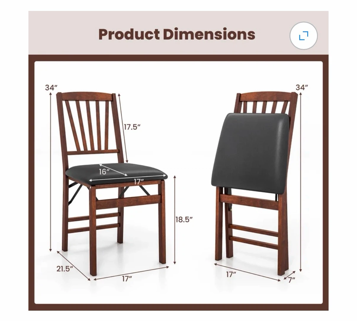 New! Wood Folding Dining Chair with Padded Seat