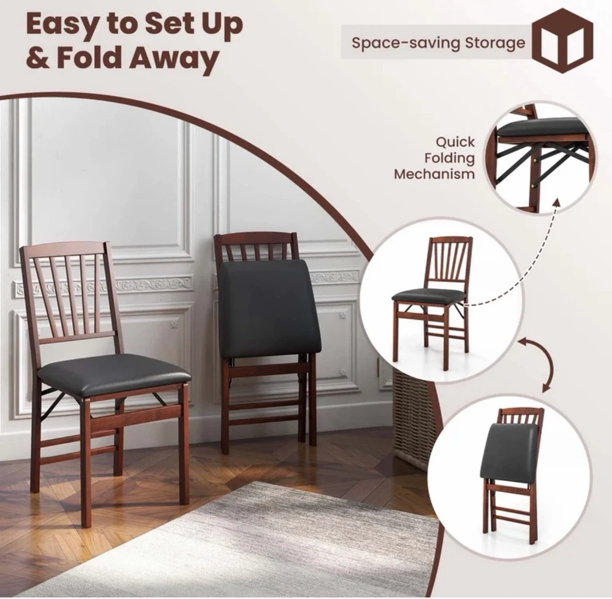 New! Wood Folding Dining Chair with Padded Seat - photo 4