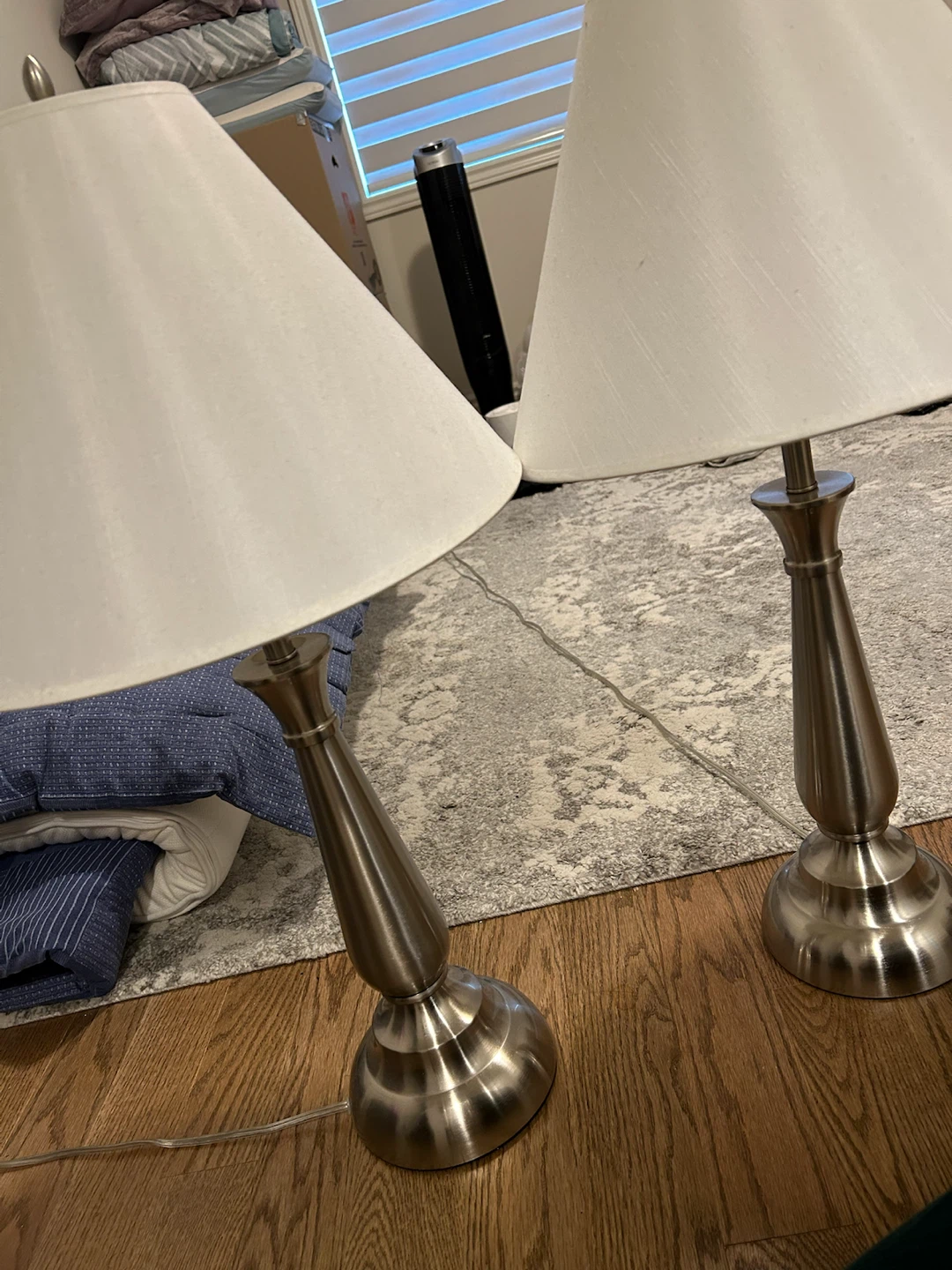 Silver Torchiere Floor Lamp and Matching Table Lamp Set