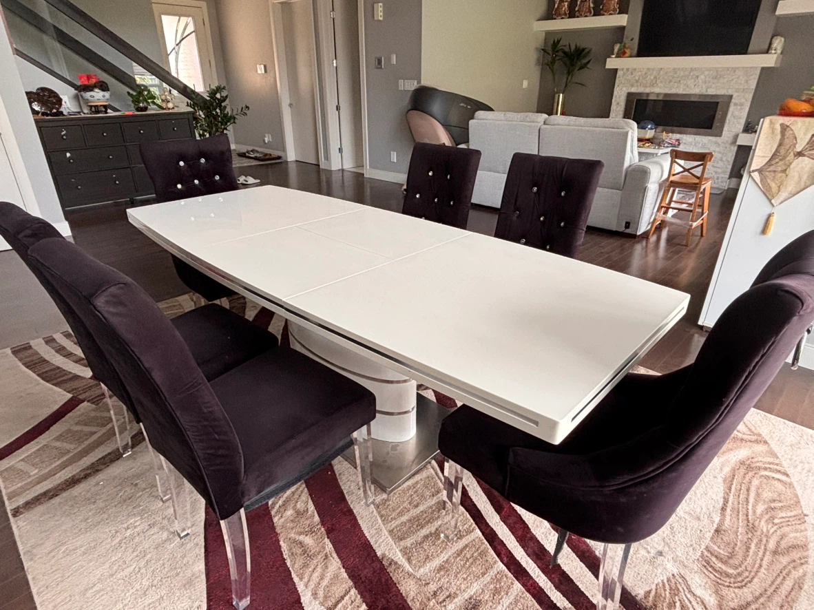 White Extendable Dining Table with 6 Chairs - photo 5