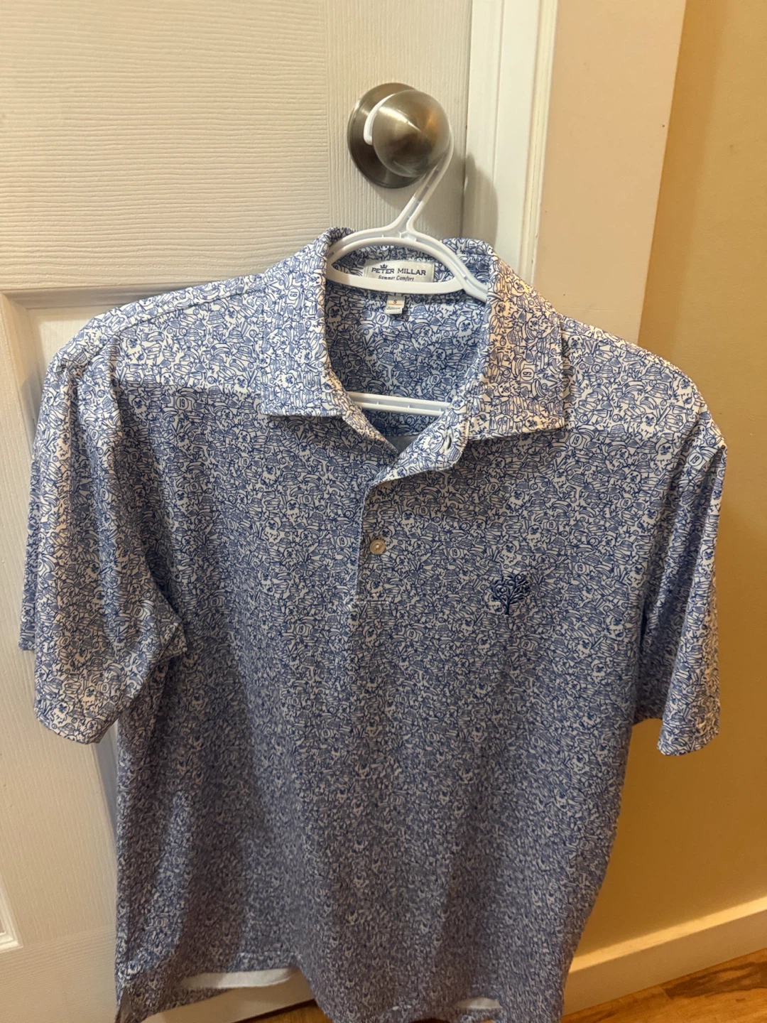 Peter Millar Summer Comfort Polo Shirt - Blue Pattern - Size S