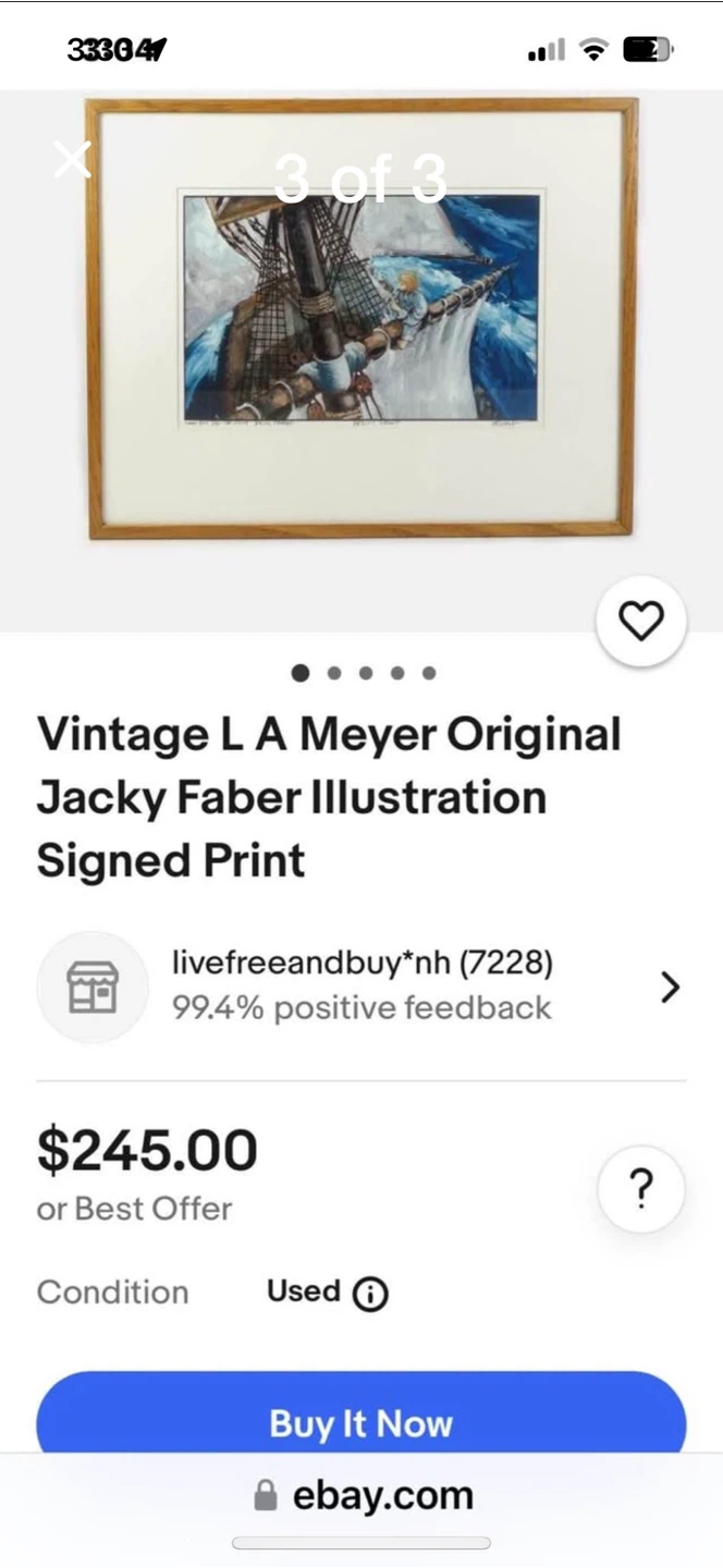 Vintage L A Meyer Original Jacky Faber Illustration Signed Print
