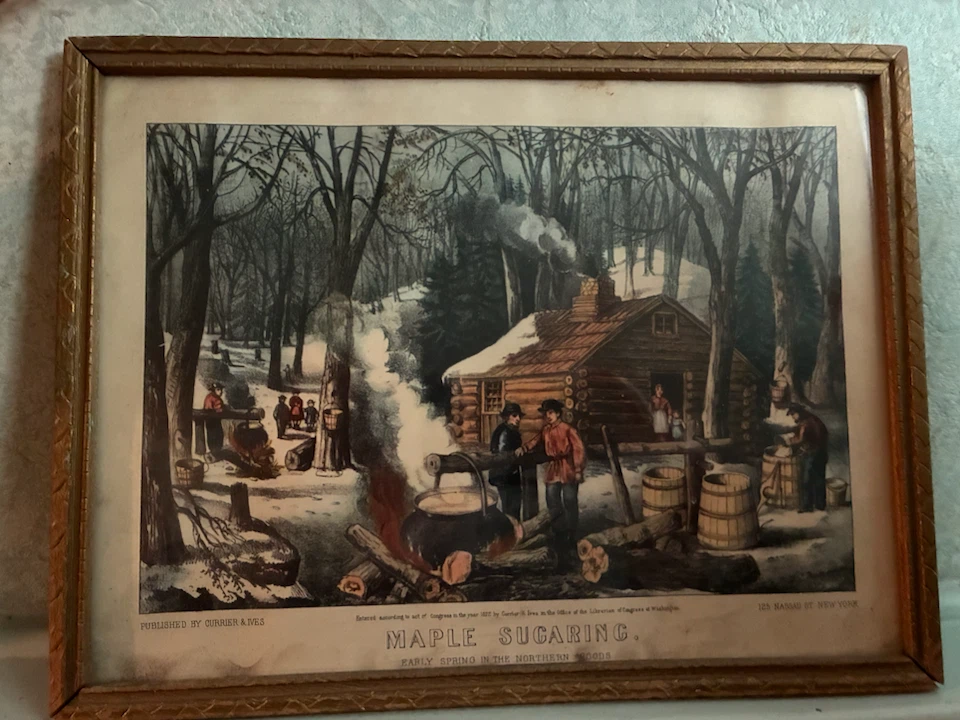 Currier & Ives "Maple Sugaring" Lithograph - photo 2