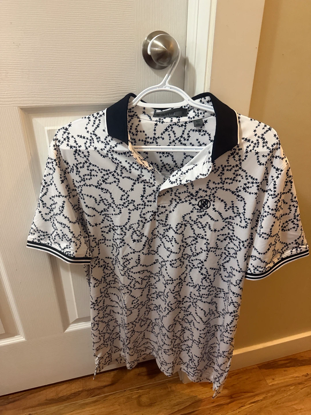 G/FORE Men's Polo Shirt - White/Black Star Print - Size M