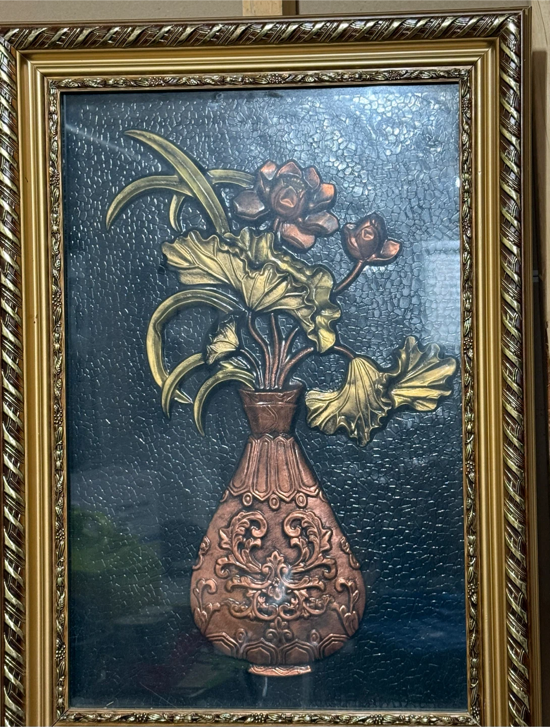 Framed Embossed Lotus Flower Wall Art