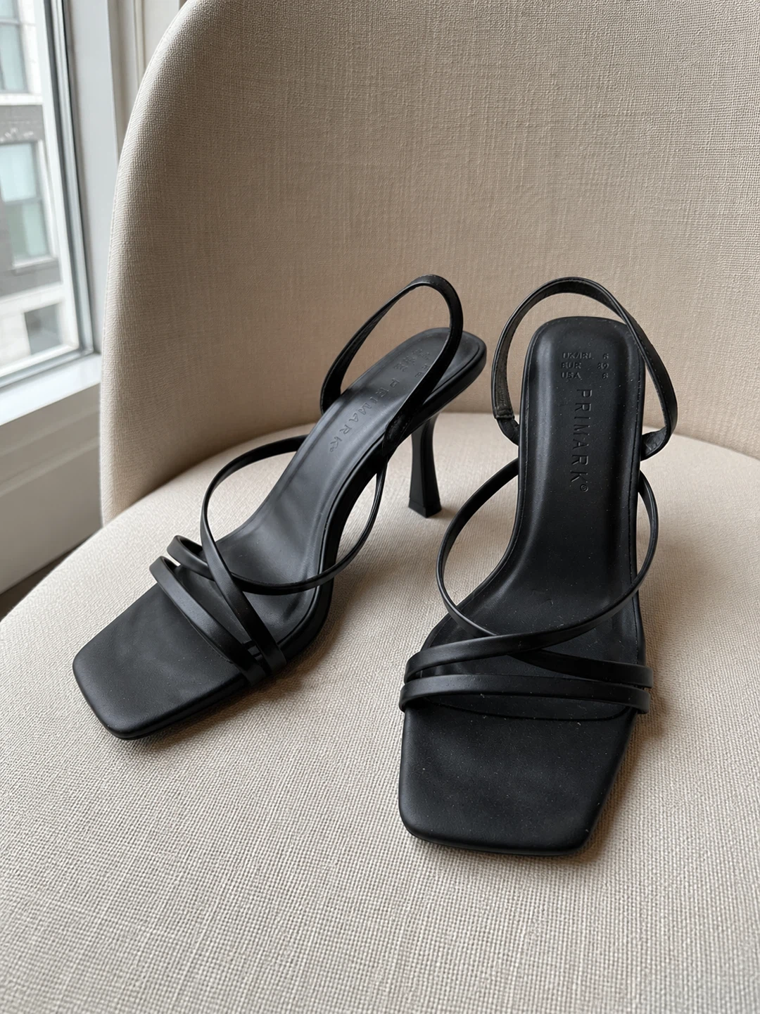 Primark Black Strappy Heeled Sandals Size 8