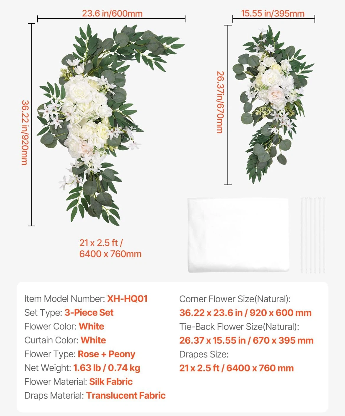 White Wedding Arch Drapes and Flower Garland Set - photo 5