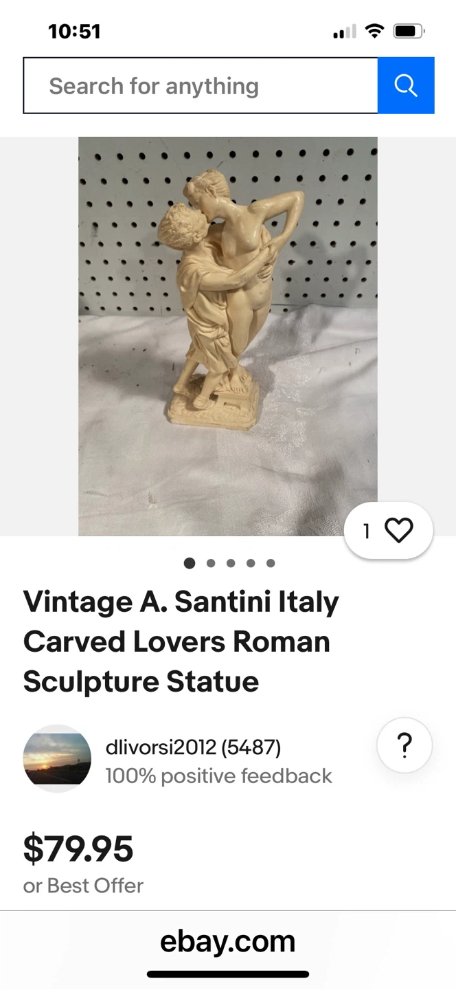 Vintage A. Santini Italy Carved Lovers Sculpture - photo 4